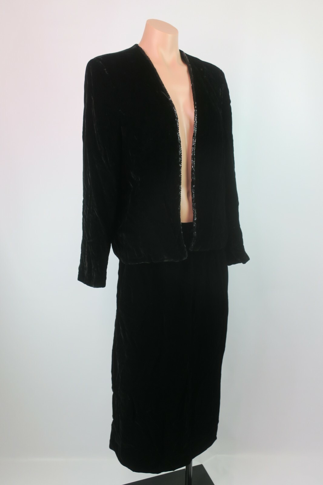 Velvet 2 pc Dressy Skirt Suit Beaded Vintage 90s 80s Black Llyod Williams Sz 12