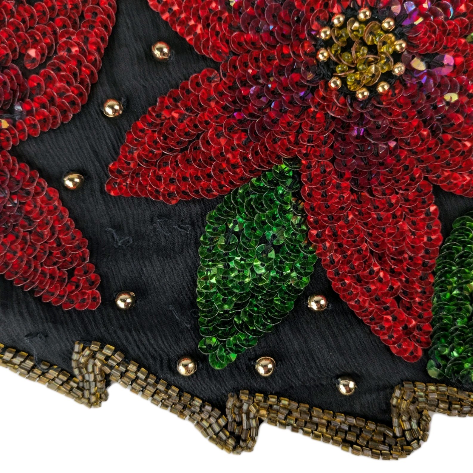 Vintage Laurence Kazar 3X Beaded Sequin Poinsettia Christmas Top Bling Evening