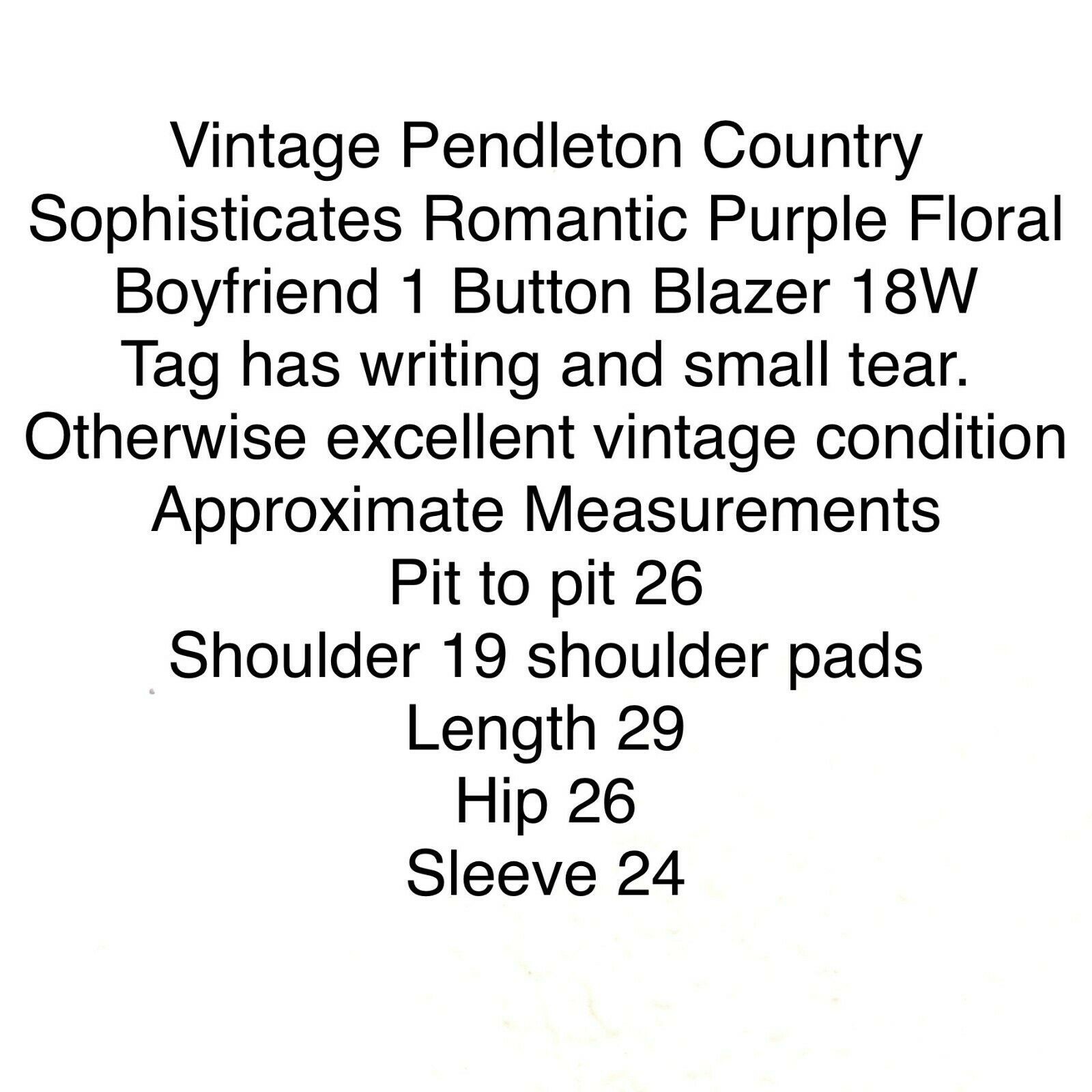 Pendleton Blazer Women Size 18 W Country Sophisticates Floral Purple VTG Library