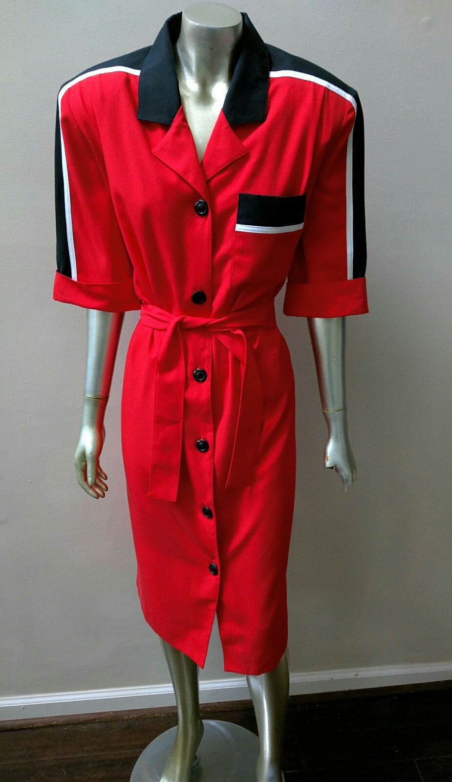 RETRO VINTAGE COLOR BLOCK BELTED BUTTON DOWN MINIMALIST BOHO MIDI SHIFT DRESS 12