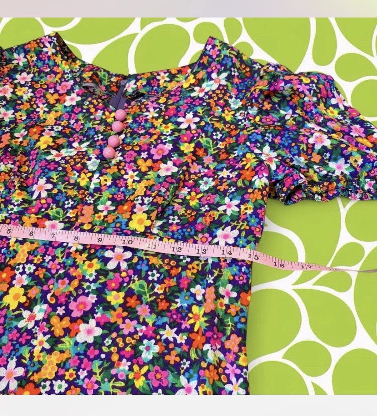 TRUE Vintage 1970s Ditsy Flower Power Babydoll Mini Mod Dress Size S 🌸