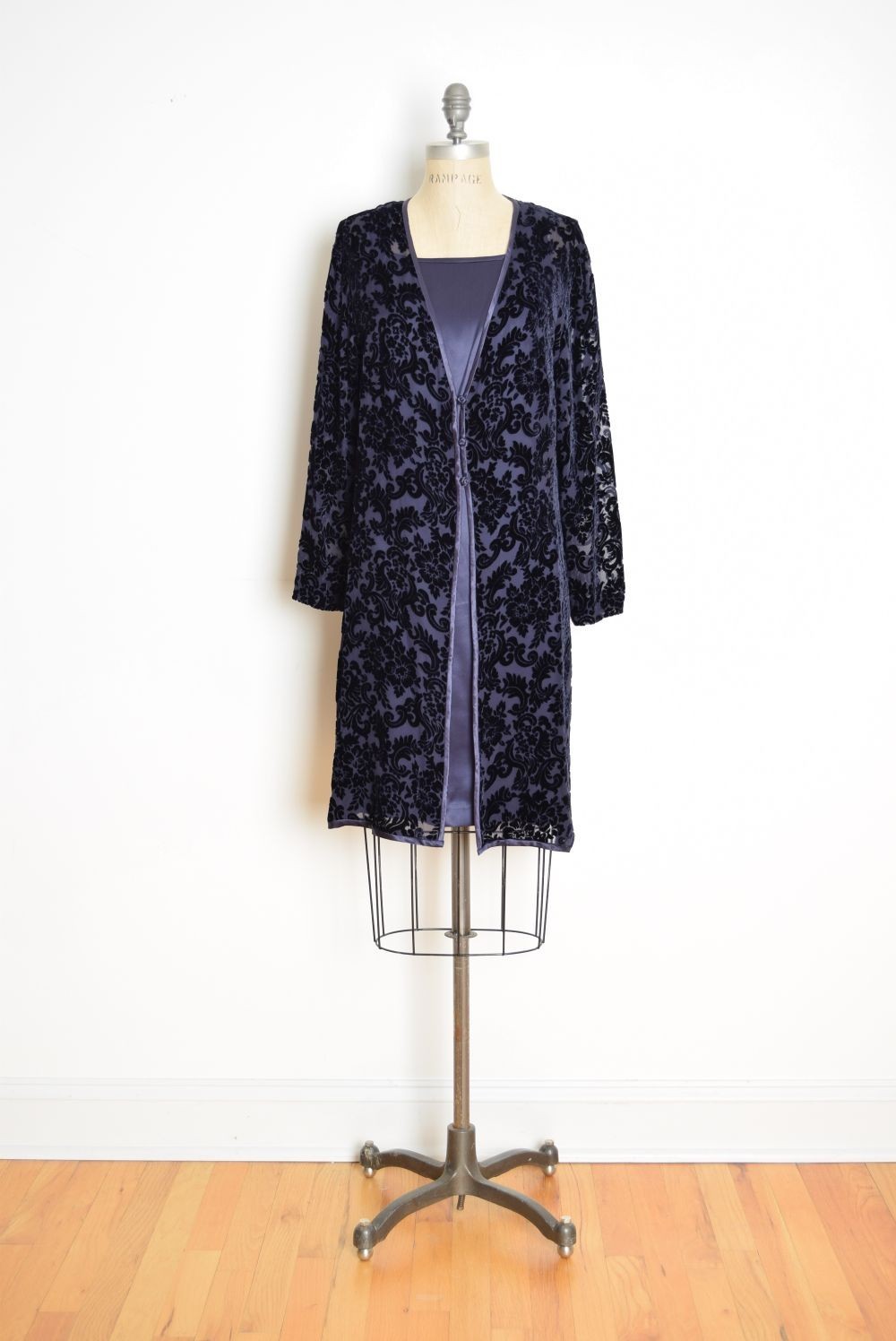 vintage Y2K dress jacket set Spenser Jeremy navy-plum silk burnout velvet L 16