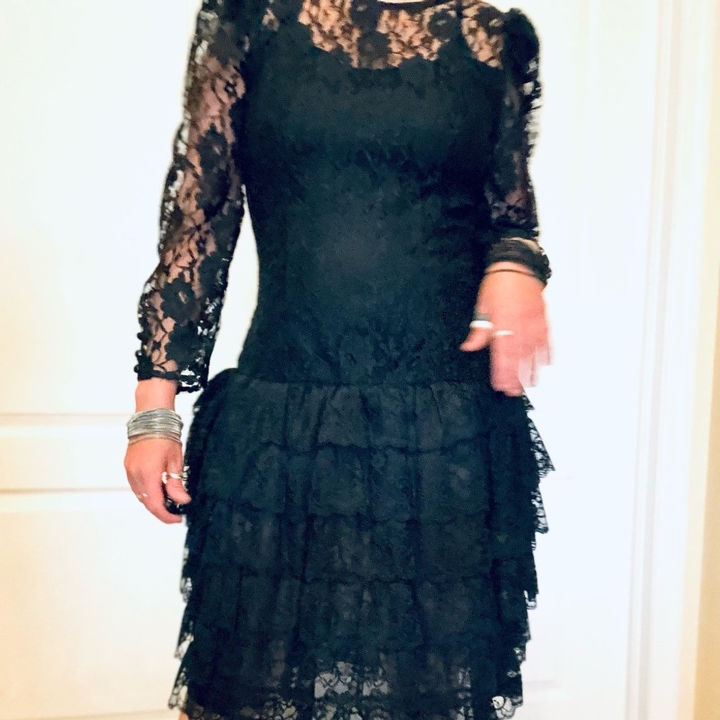 Wednesday Dresses Collections / Beene Black Lace Dress with ruffles