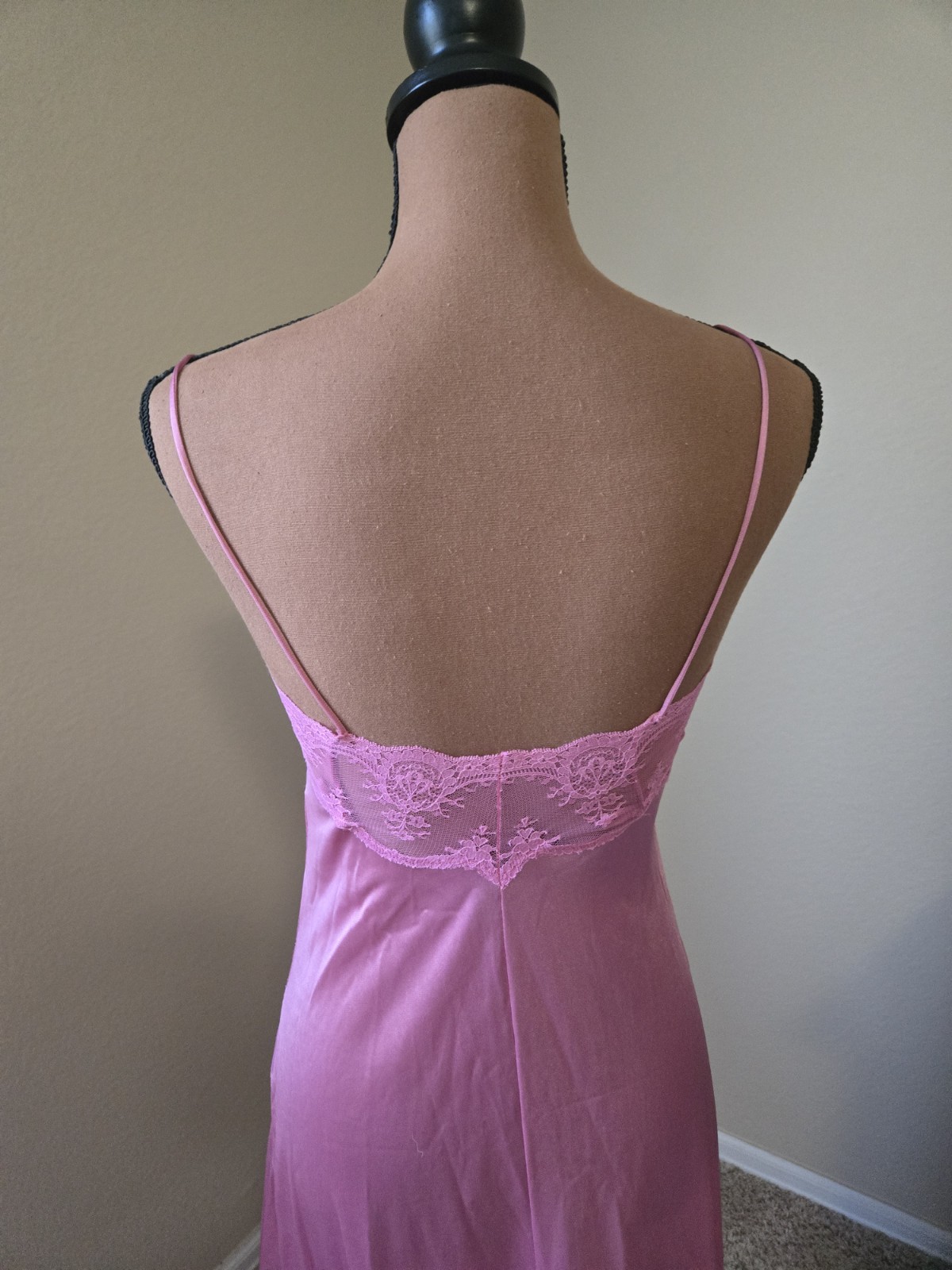 Vintage Jcpenney Nylon Lace Full Length Night Gown Pink Sexy Feminine Sz Small