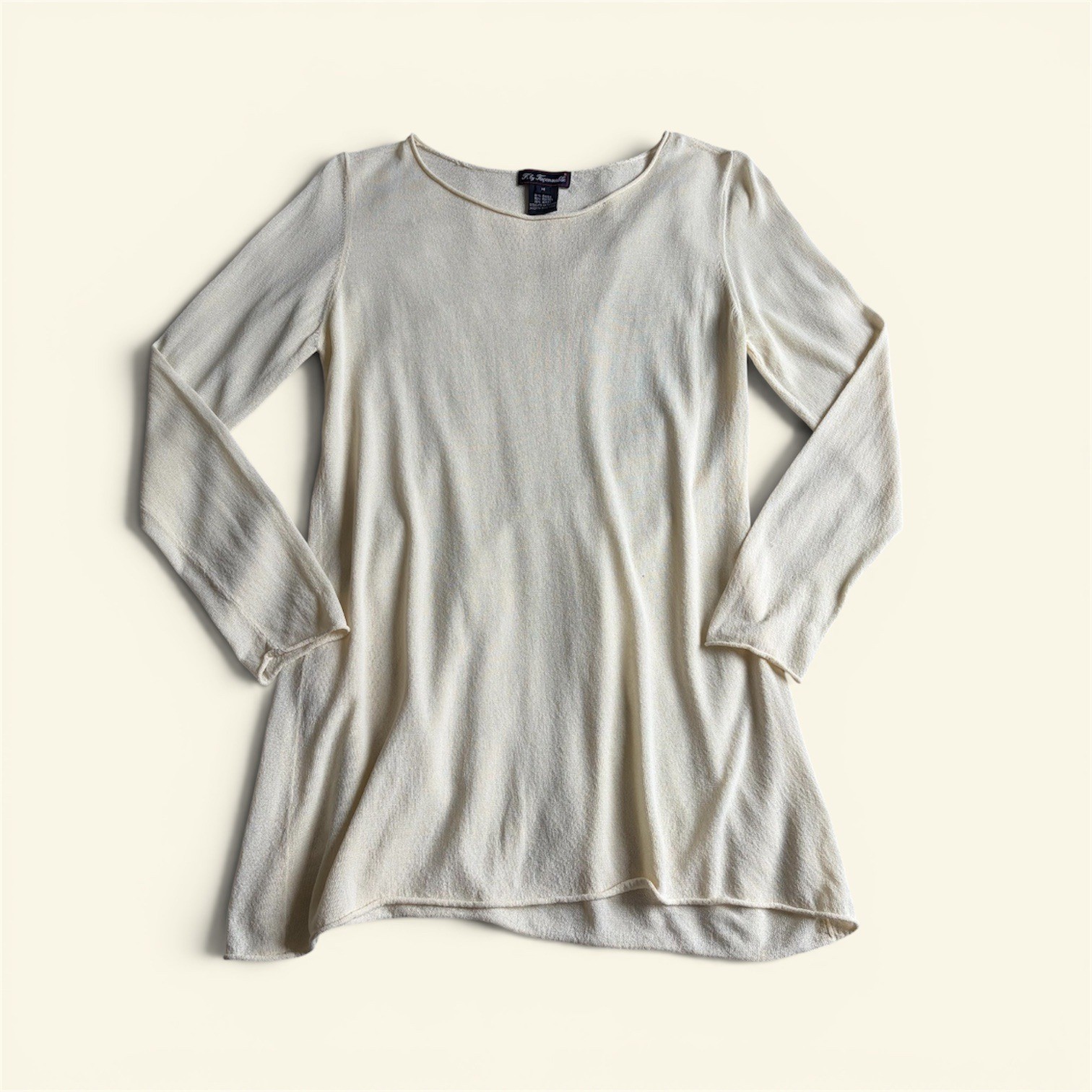 Vintage 90s F by Faconnable Cream Slinky Knit Tunic Sweater Top M France Minimal