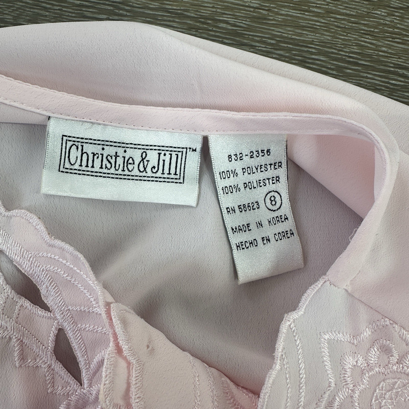 Vtg Christie & Jill Pink Embroidered Blouse Cottagecore Grannycore Lacecore