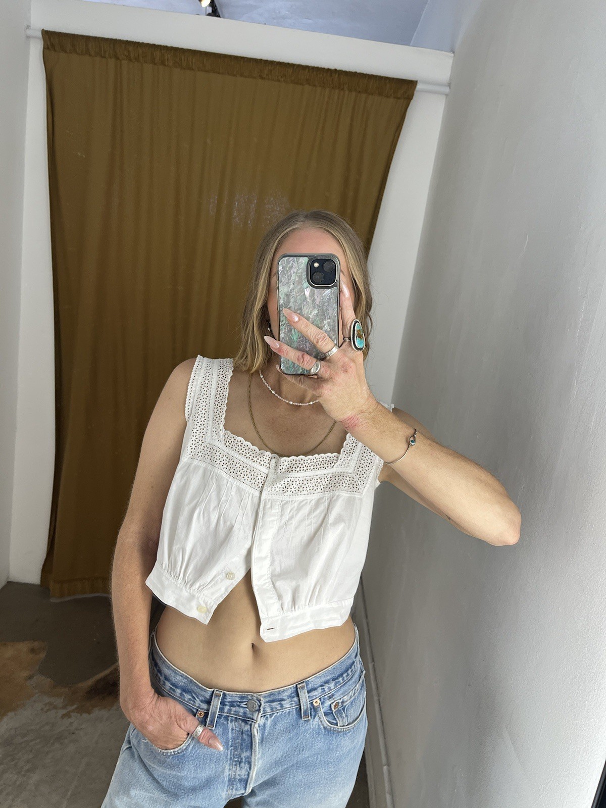 Vintage 1900s Edwardian Corset Cover Top Cotton Crop Top Mother Of Pearl Medium