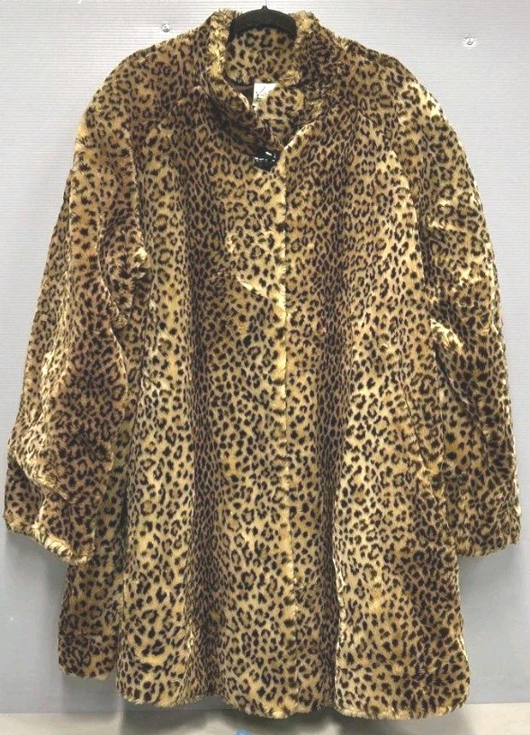 VINTAGE FAUX FUR CHEETAH SWING COAT SZ 18/20 KATY D KATHRYN DEENE