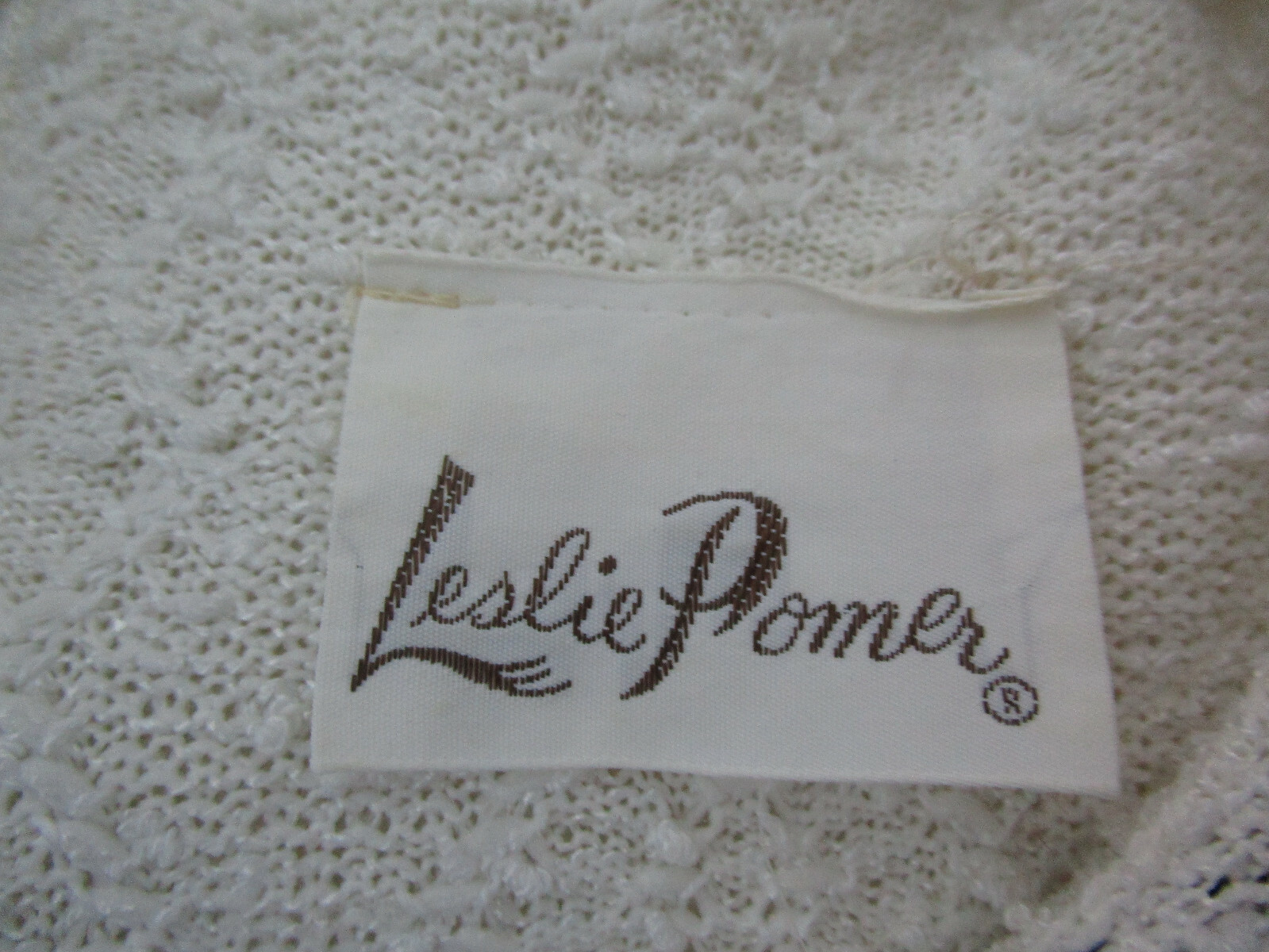 Vtg 70s Full Figure Volup Leslie Pomer Mod White Boucle Textured Secretary Dress