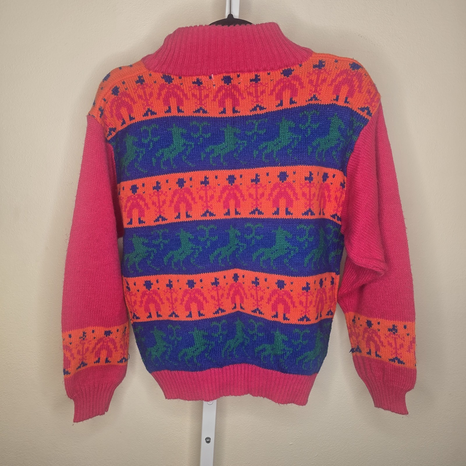 Vintage Modern Reign Sweater Womens M Bright Neon Horse Mockneck 80s 90s