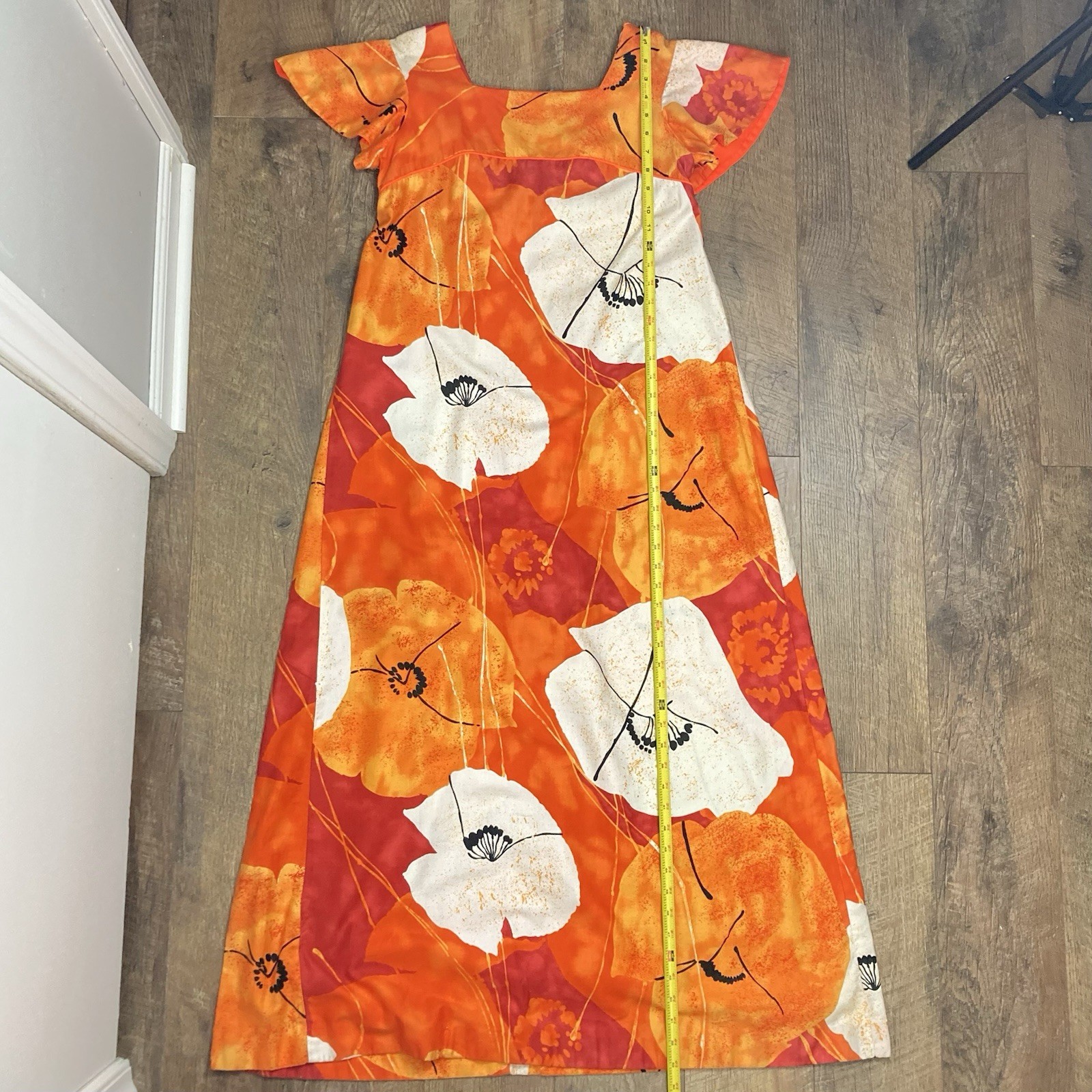 McInerny Hawaii Vintage Vtg 1970s 70s Maxi Mumu Poppy Floral Orange Dress sz L
