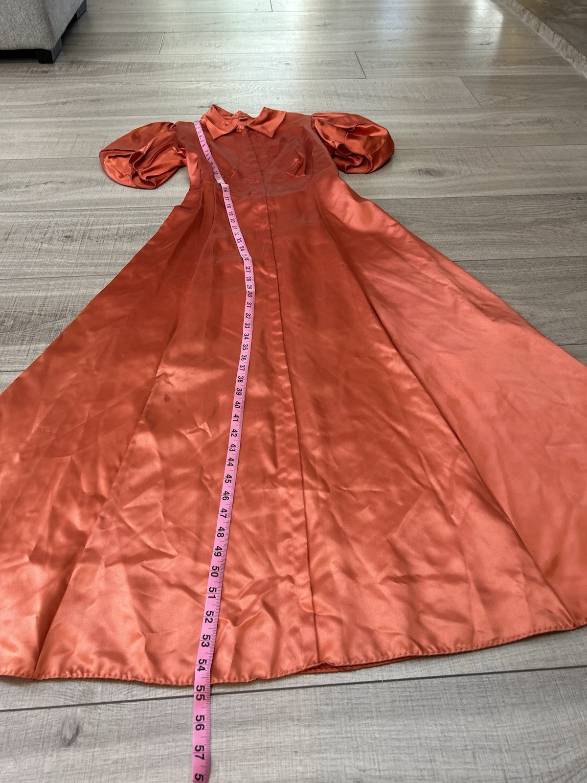 Vintage 1930’s Burnt Orange Satin Puff Sleeves Maxi Dress Dramatic XS/S