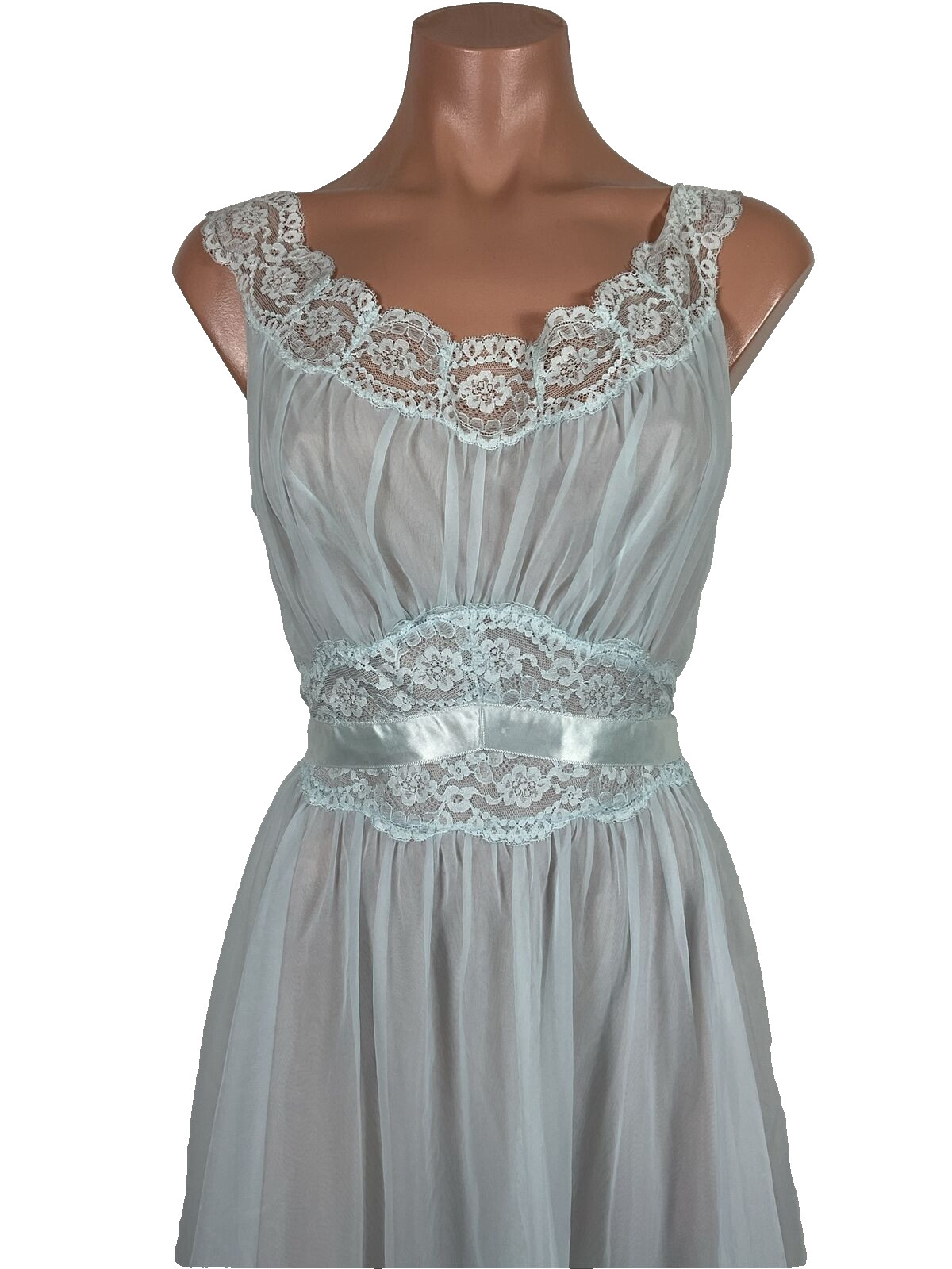 VTG PERMA PLEAT CHIFFON LACE 200″ SWEEP Peignoir ROBE Gown Cape 3pc Set RARE!!!