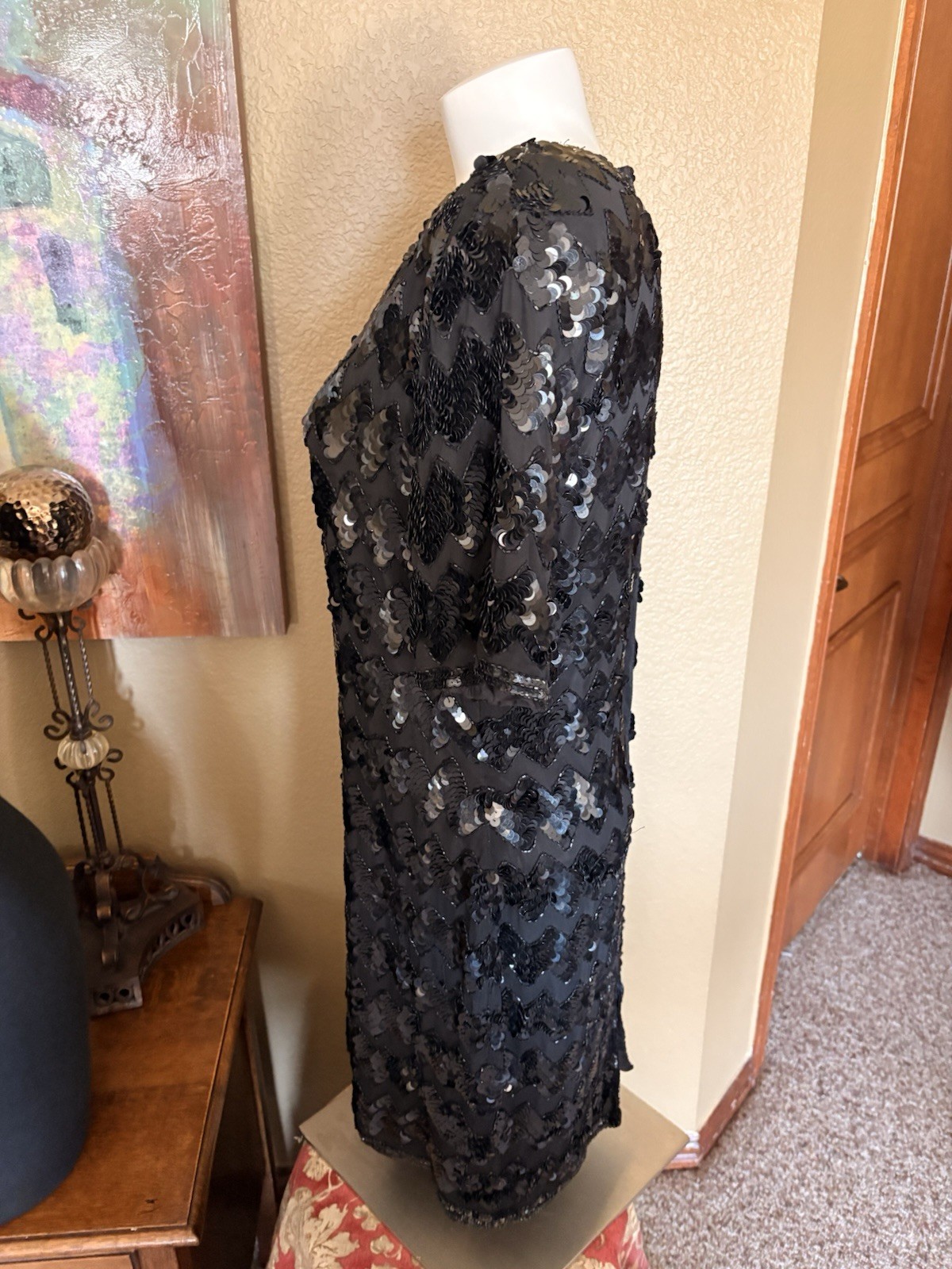 Stenay Vintage black Sequin Cocktail Dress (10) 100% Silk