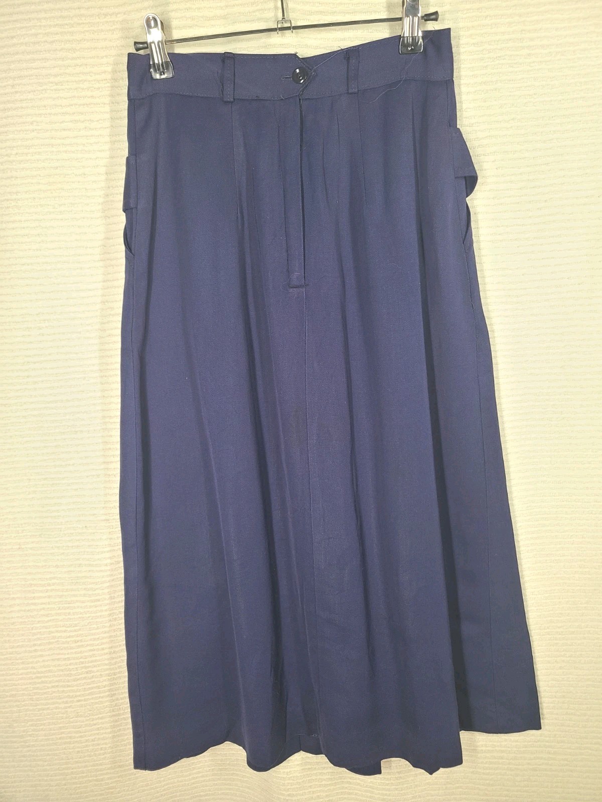 Vintage 50s Skirt Navy Rayon Gabardine Pleated Front Button Pockets 27w Pinup