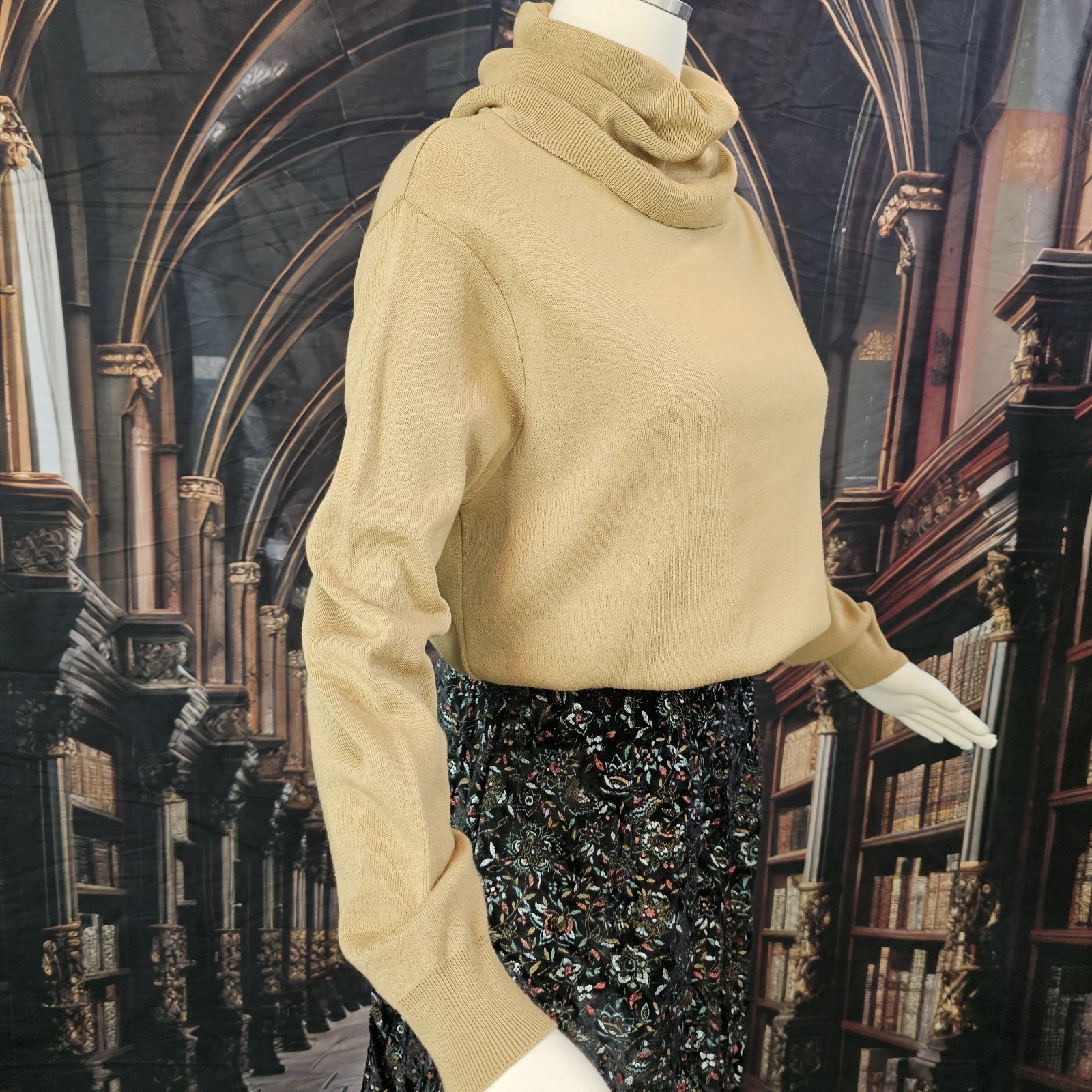 Vintage 1970s Tan Sweater Pullover Cowl Neck Turtle Neck Long Sleeve Kenneth Too