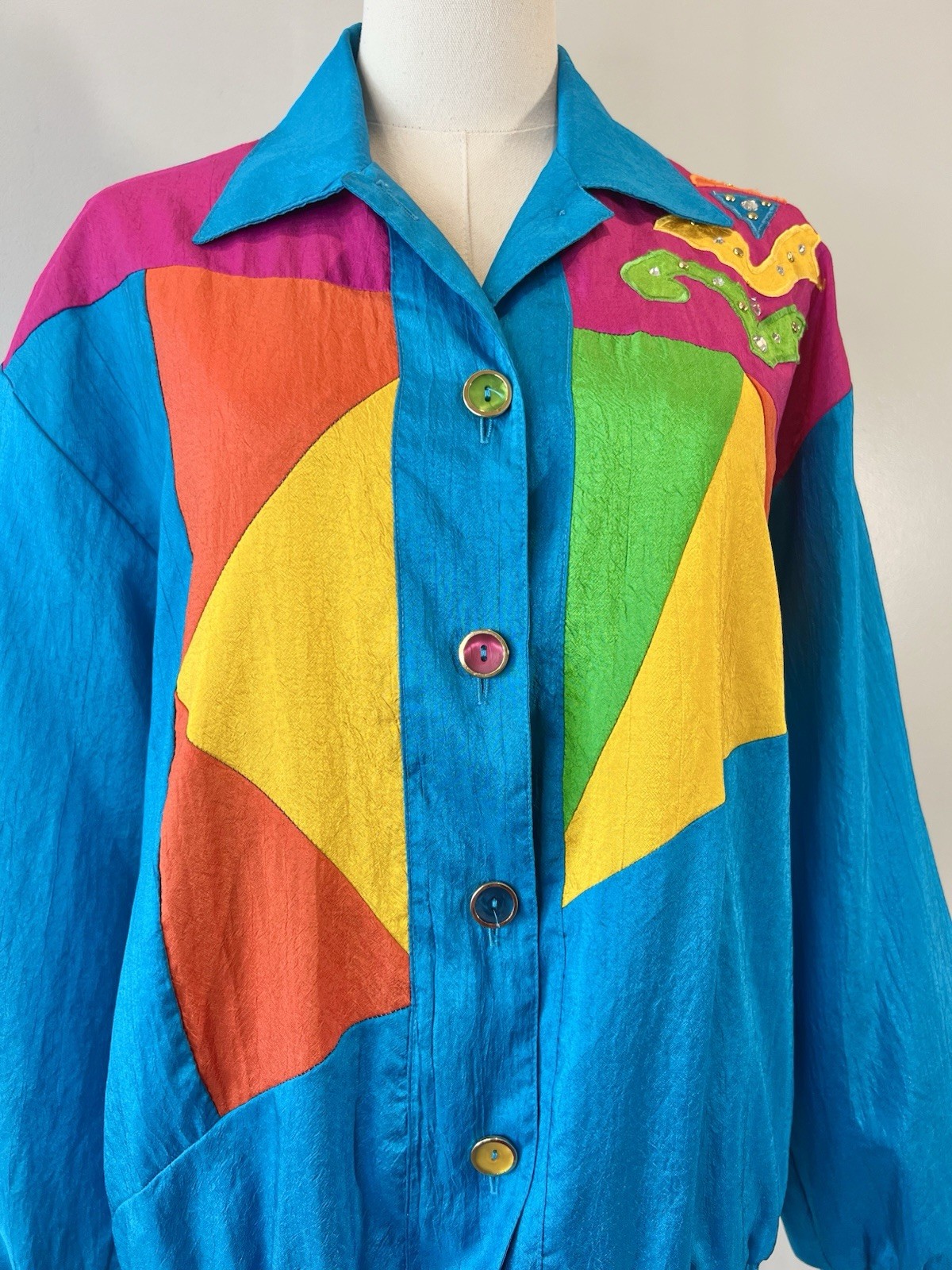Vintage 1980s Colorblock Winderbreaker Retro Colorful Jacket Small Medium