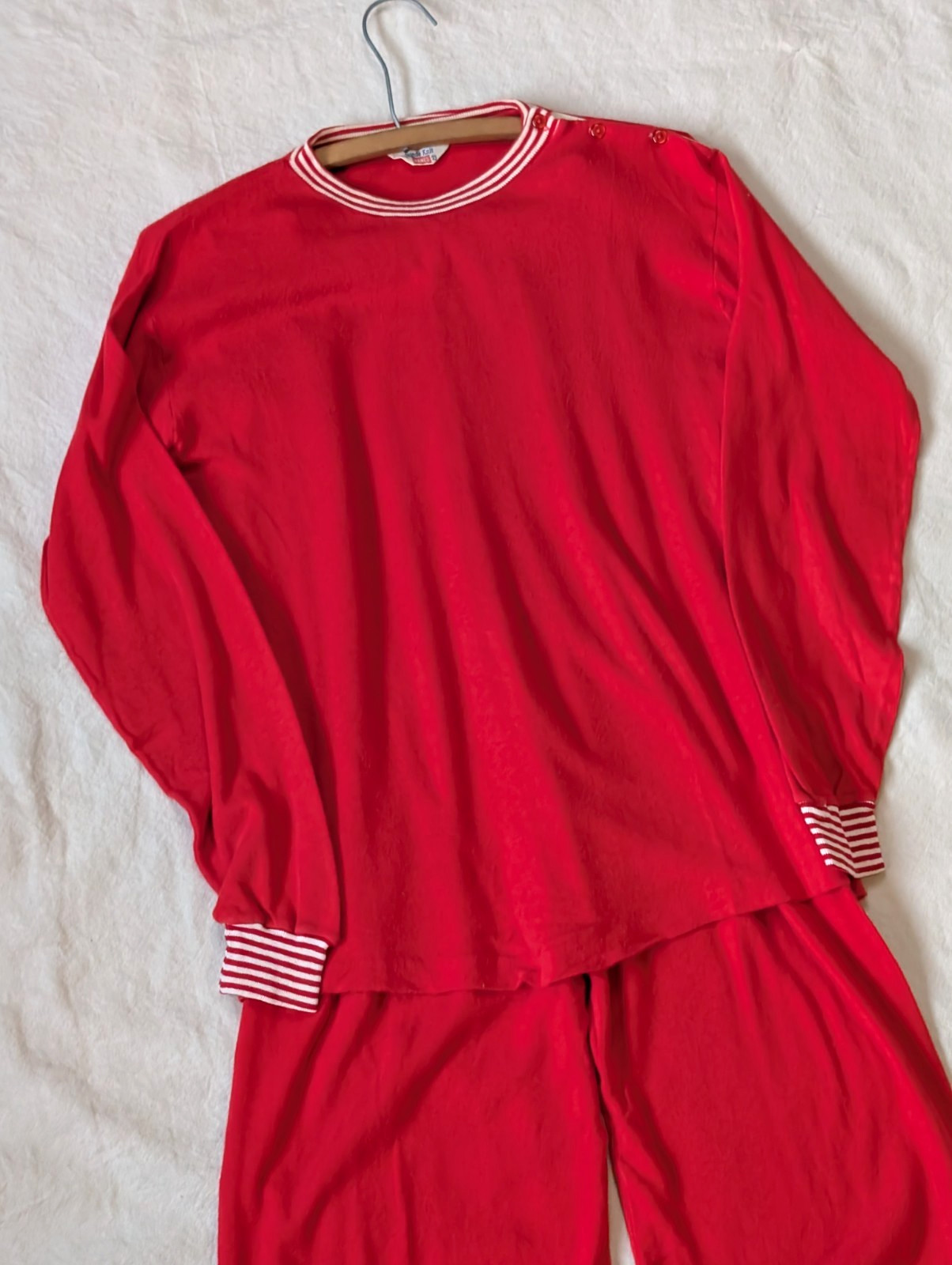 Hanes Vintage 60s Suede Knit Red Leisure Pajama 2 Piece Sweat Set Size LG