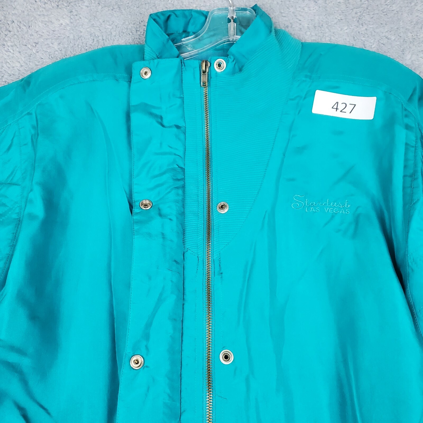 NWT LAVON Jacket Size Sm Blue 90s Las Vegas Stardust 100% Silk Mock Neck Parka
