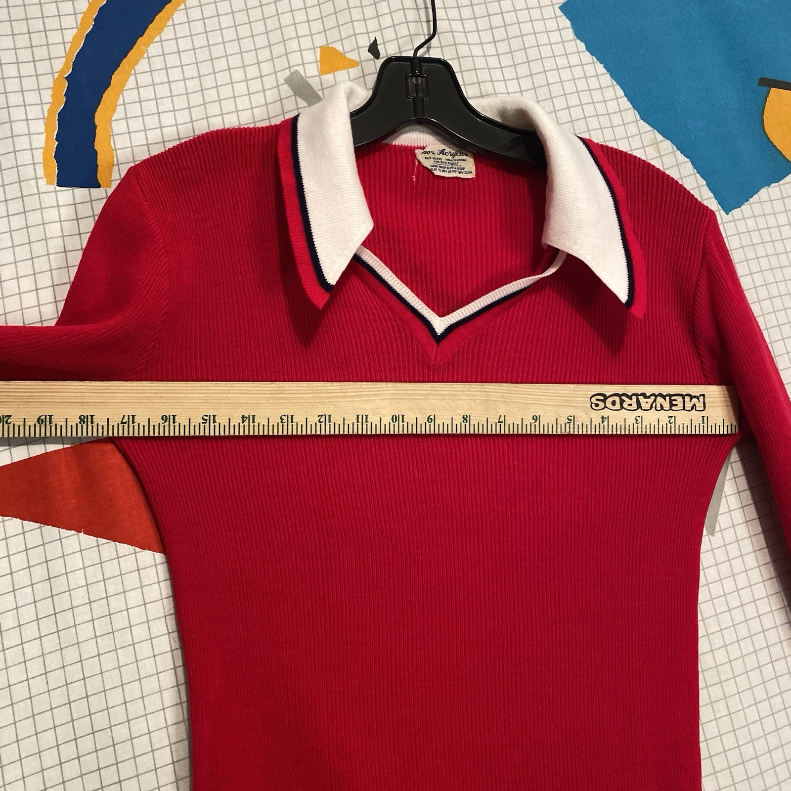 Vintage 70s Ribbed Sweater Dagger Collar Small Preppy Business Mod Hippie Pin Up