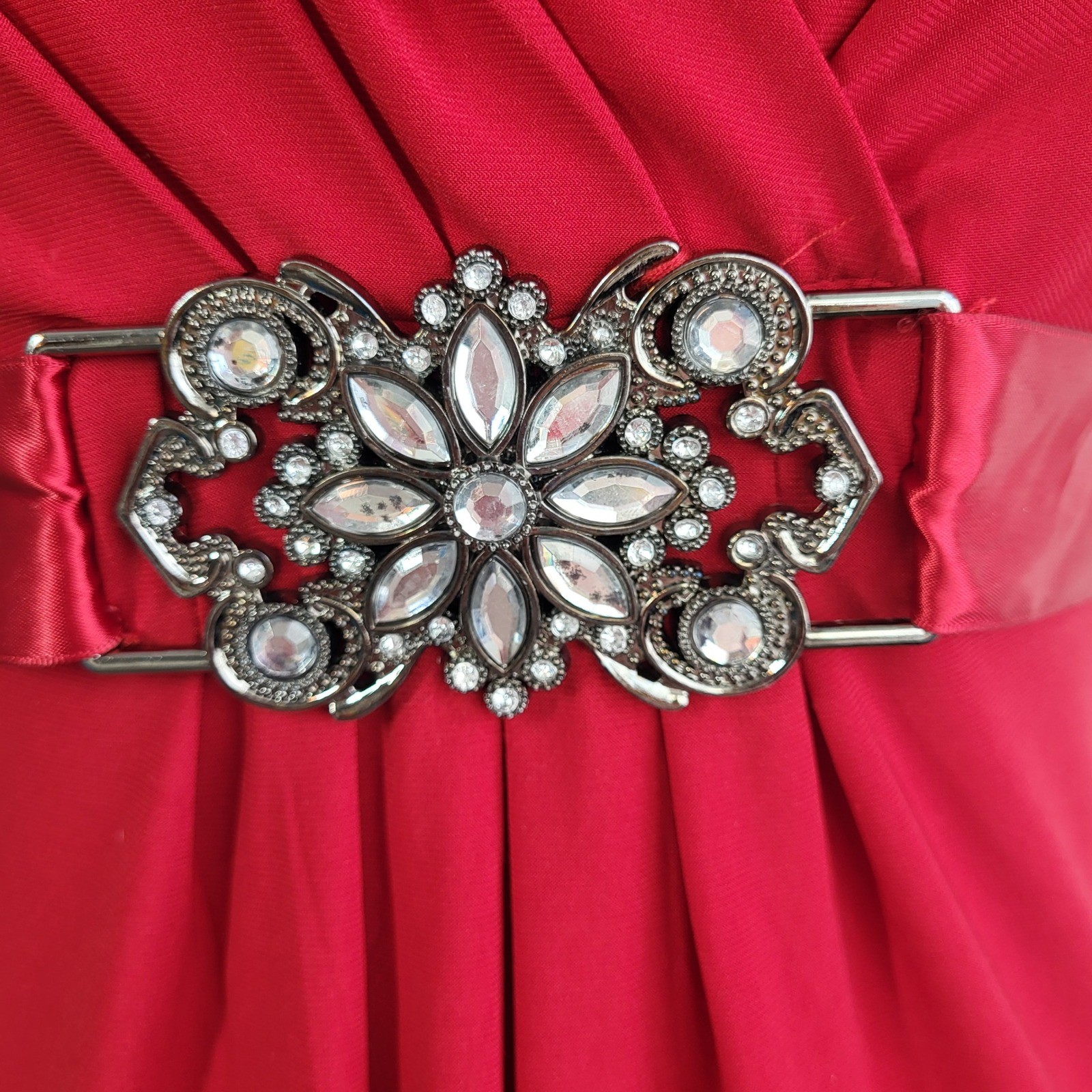 VTG Y2K Red Empire Waist Babydoll Cocktail Dress 10 Rhinestone Bow Romance