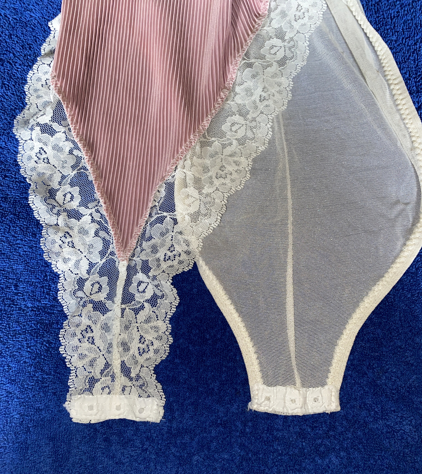 VTG Teddy DELICATES Nylon Lace Body Play Suit One Piece Corset Top Romper #L77