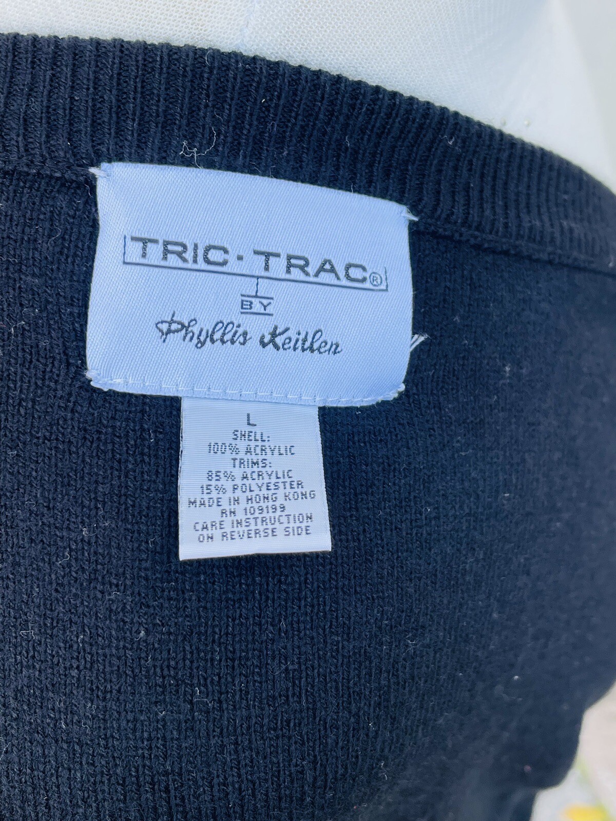 Vintage 1980’s TRIC TRAC by Phyllis Keitlen Black L Cardigan Made In Hong Kong