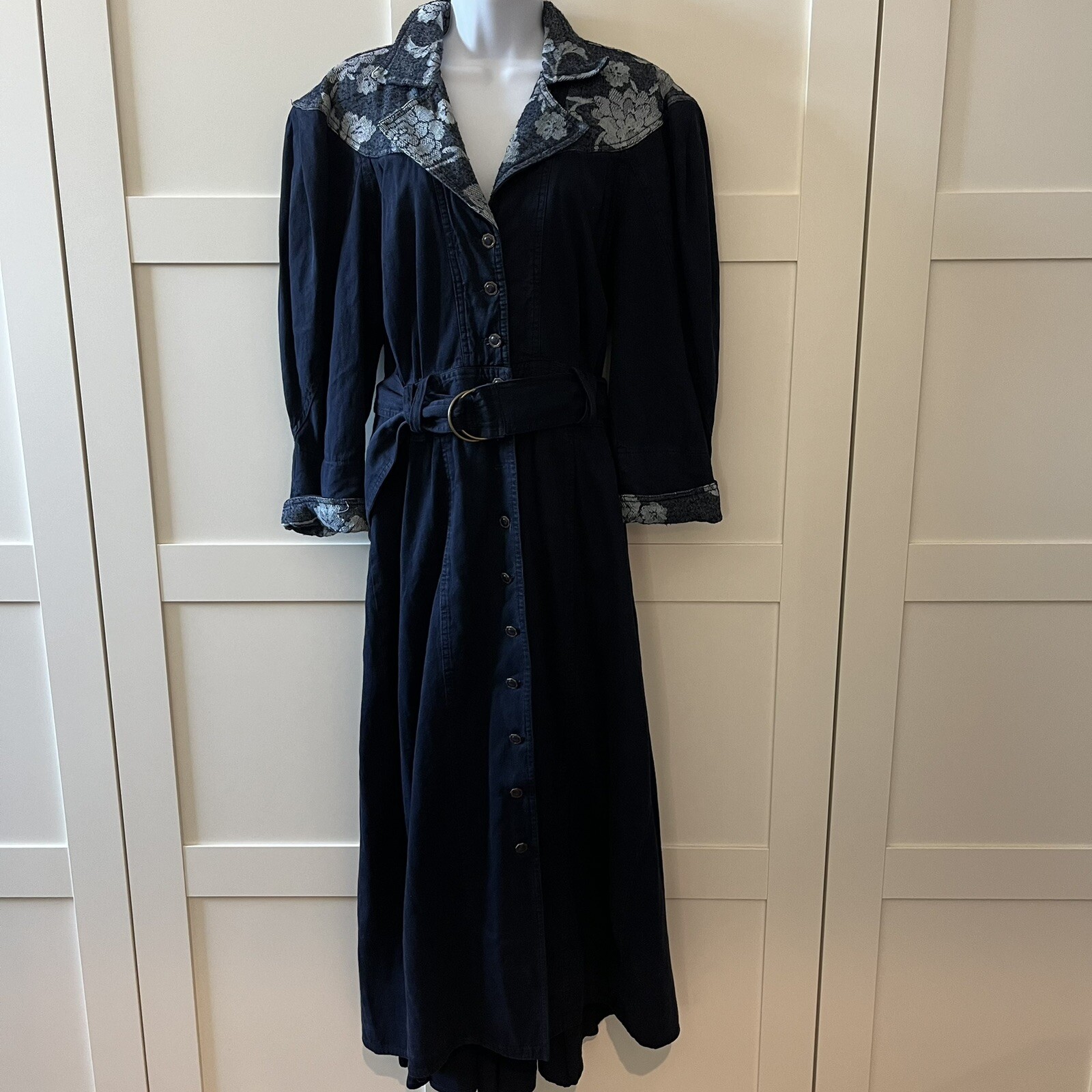 VTG Karen Alexander Maxi Western dress 12 Navy Fit Flare Rodeo Festival Cowgirl