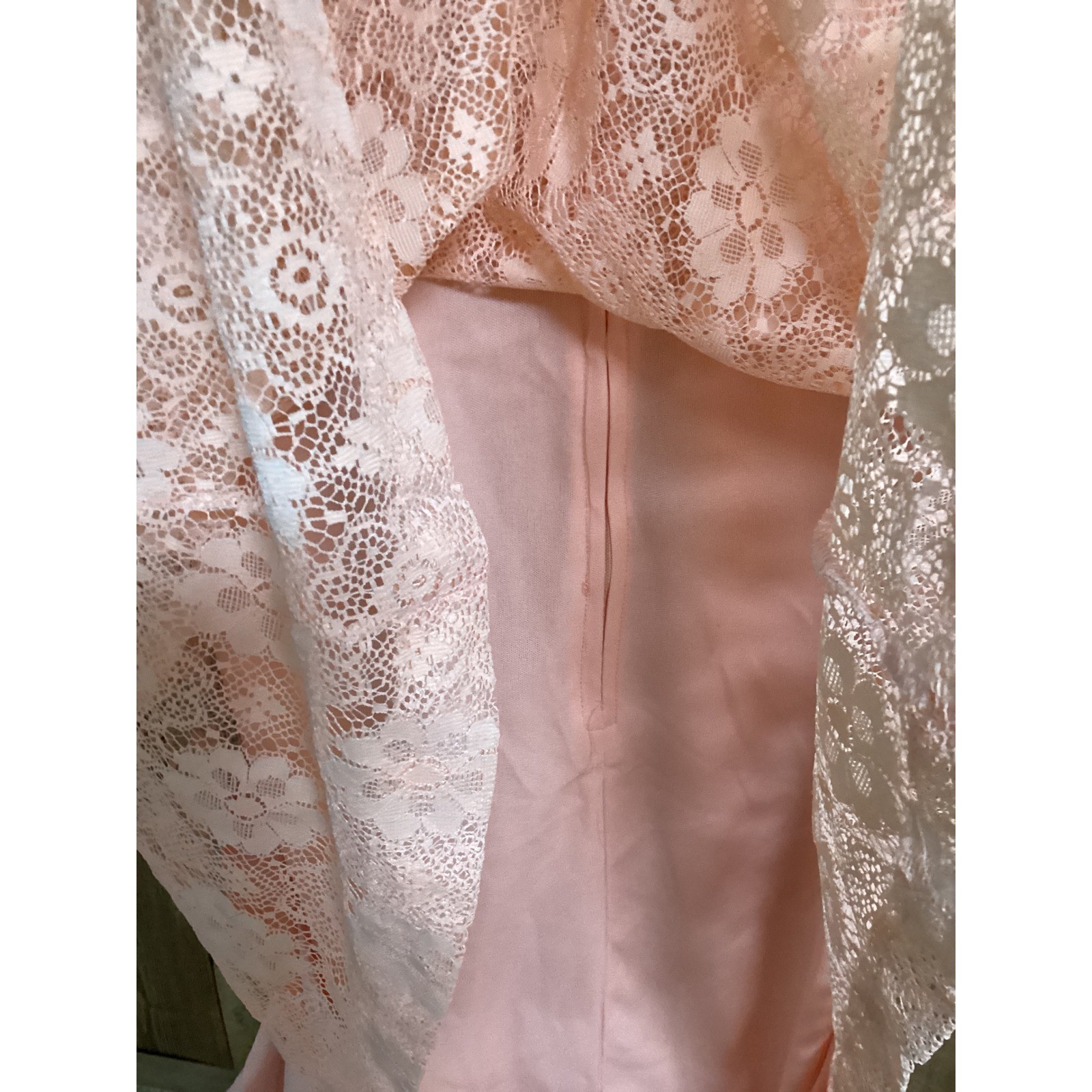 Vintage Peach Lace 2 Piece Dress Set Cardigan Jacket Midi Formal Apricot