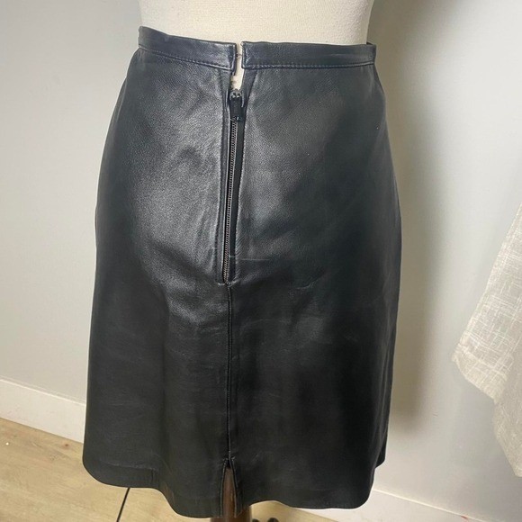 90s Vintage Black Leather Midi Skirt – High Waist Pencil Style, Goth Grunge
