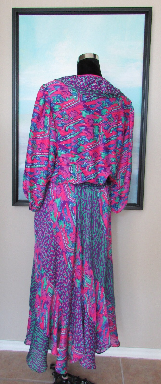 VTG Susan Freis Pink & Purple Leopard Ikat Dress Sz M