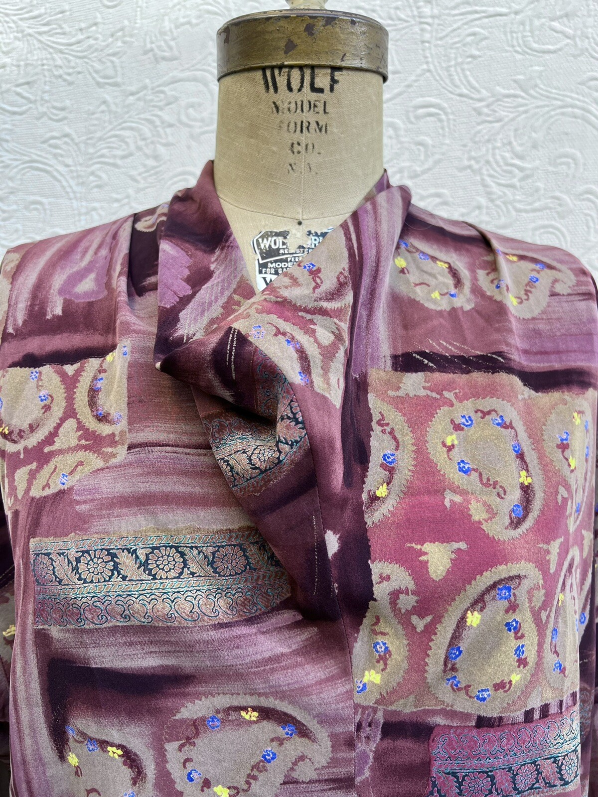 Christian Aujard 90s Vtg Paisley Cowl Blouse LS Pullover 86/90cm Japanese import