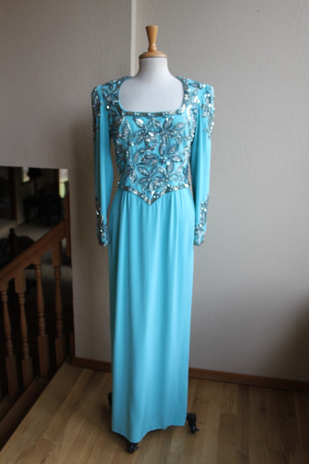 NWT Oleg Cassini Black Tie Vintage Long Heavily Beaded Formal Gown Dress 8