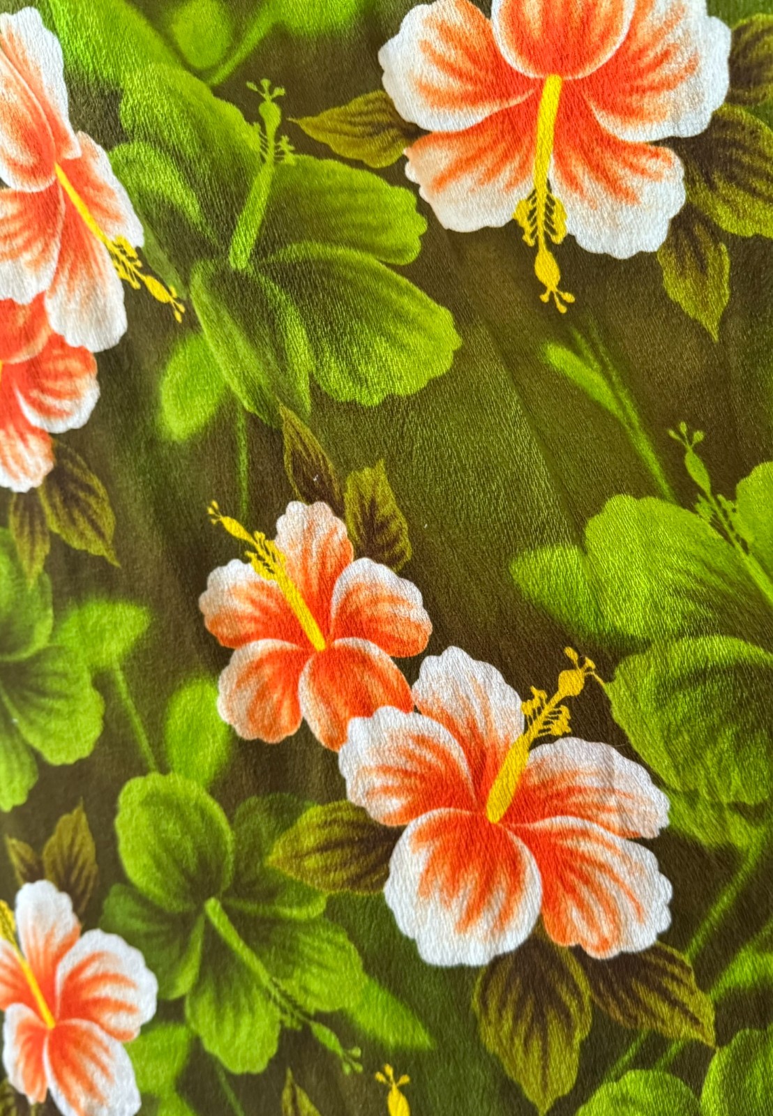 Vintage 60s Psychedelic Green Tropical HAWAIIAN Barkcloth Maxi Hippie Dress M