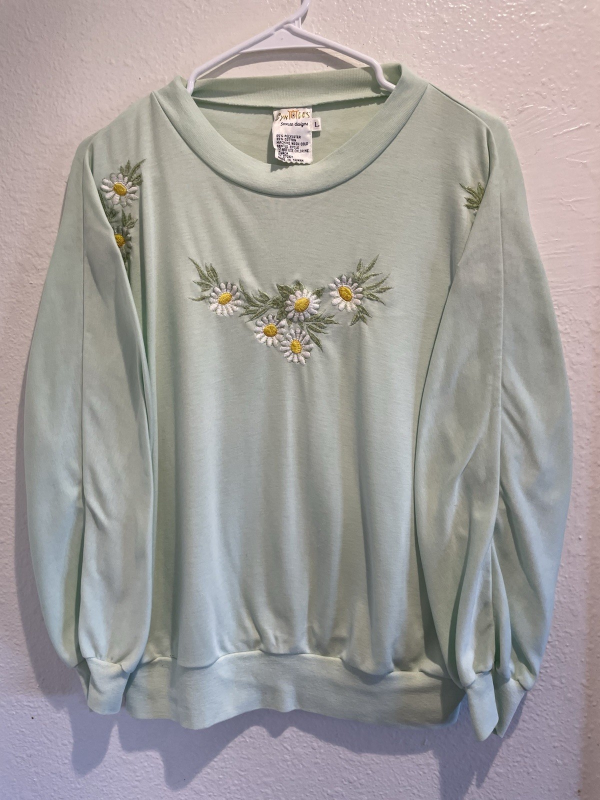 Vtg 70s 80s Cyn Les Shirlee Designs Daisy Embroidered Sweatshirt Large Mint