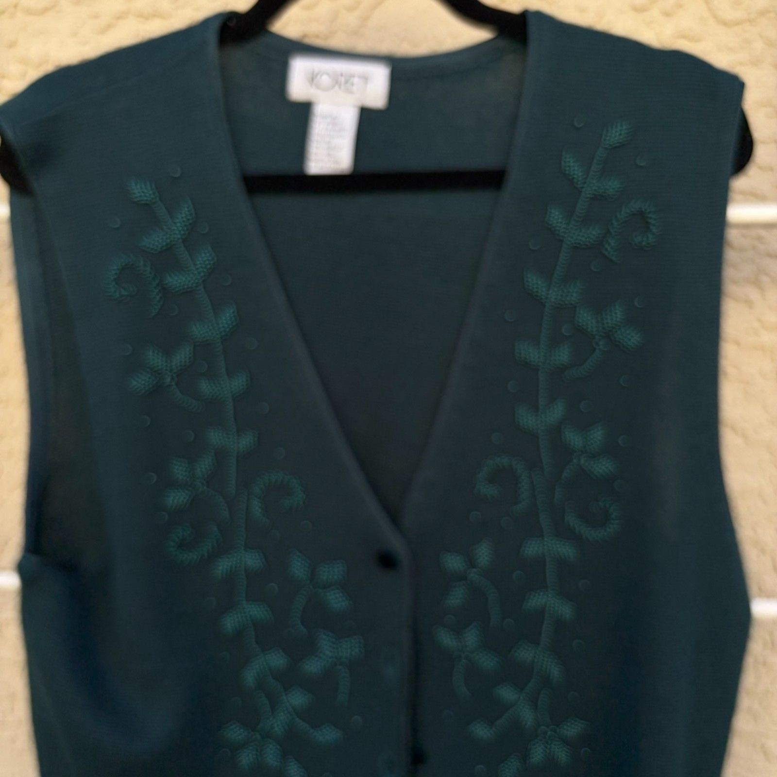 Vintage Koret Hunter Green Beaded Vest 90’s Y2K Grandma Cottage Teacher BOHO