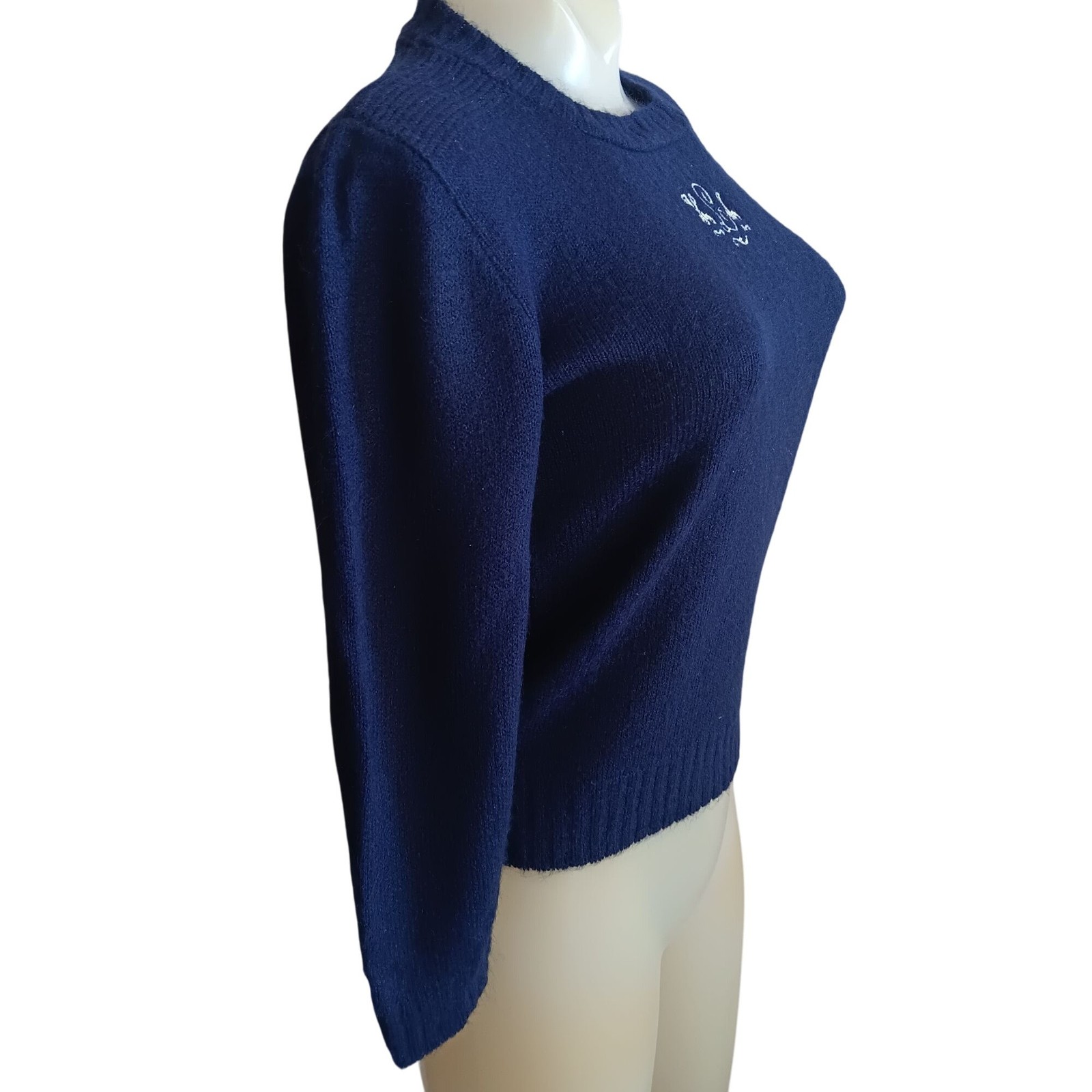 Crewneck Sweater Small Vintage 1970’s Buttery Blue KLM Embroidered Logo