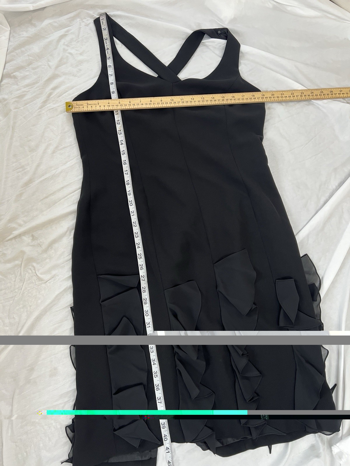 Donna Morgan Y2K 90’s Black Sleeveless Midi Dress with Tiered Ruffles Size 14
