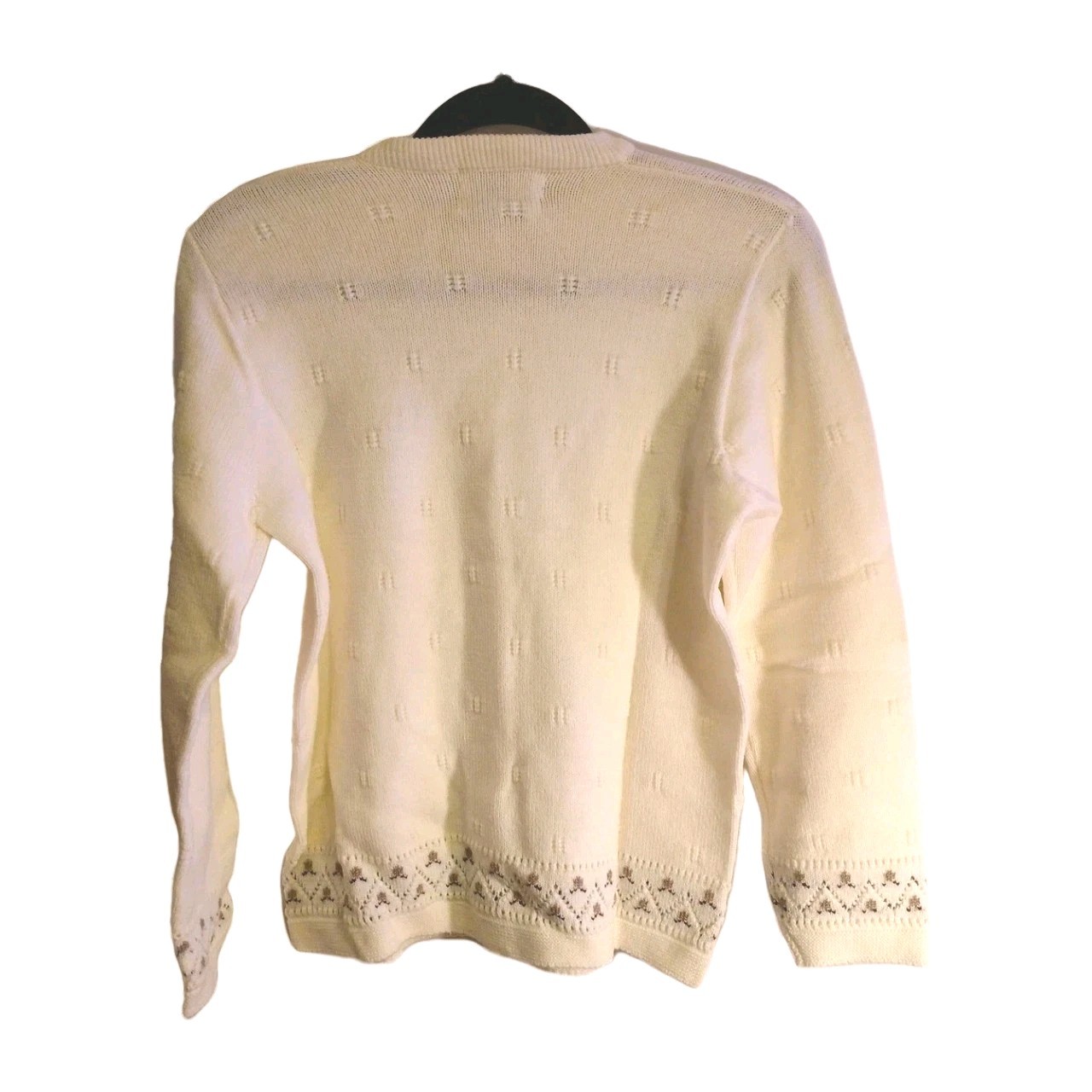 60s Vtg Billie Jo Cream Button Down Sweater USA Med B14