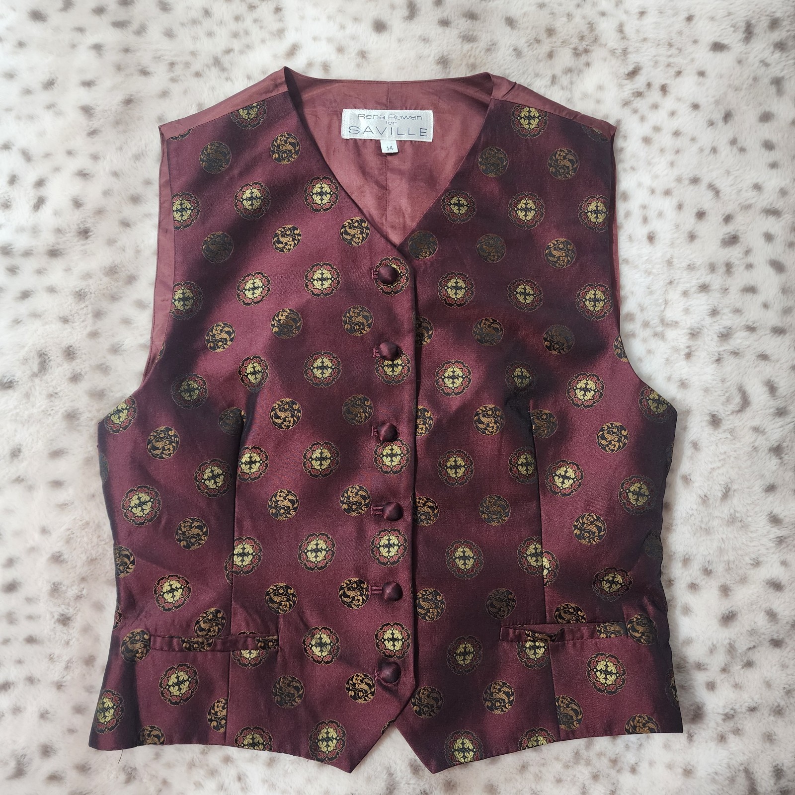 Vintage 90s Rena Rowan For Saville Brocade Vest Size 14