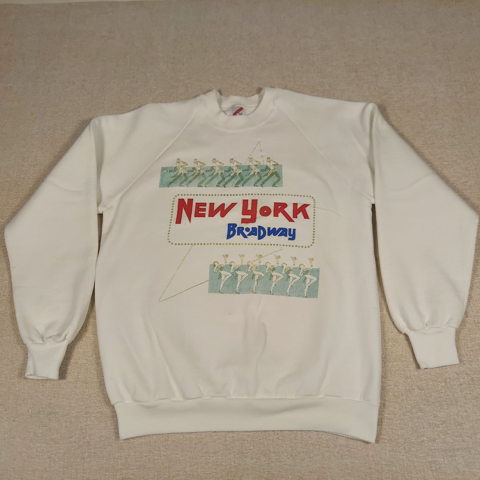 Vtg New York Broadway Crewneck Dance Sweatshirt White Size L Made In USA