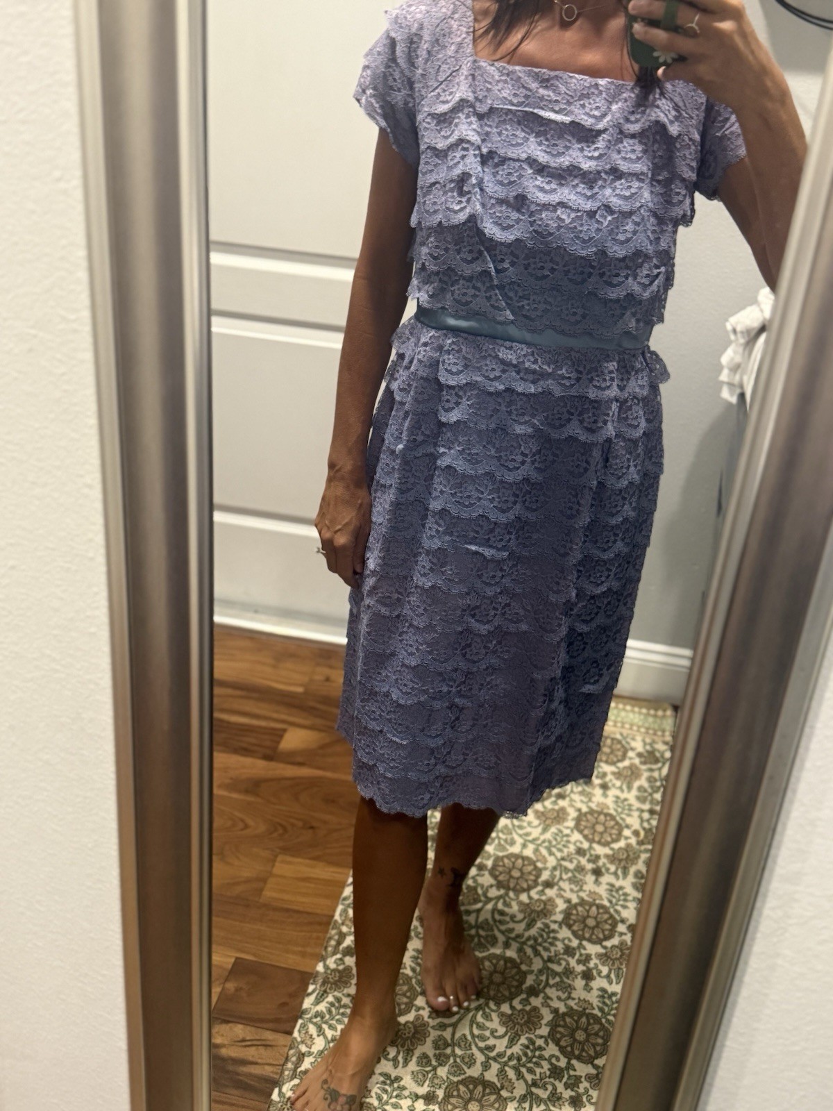 VTG DaBarry NYC Couture PurpleBlue Square Neck 50/60s Lace Cocktail Party Dress