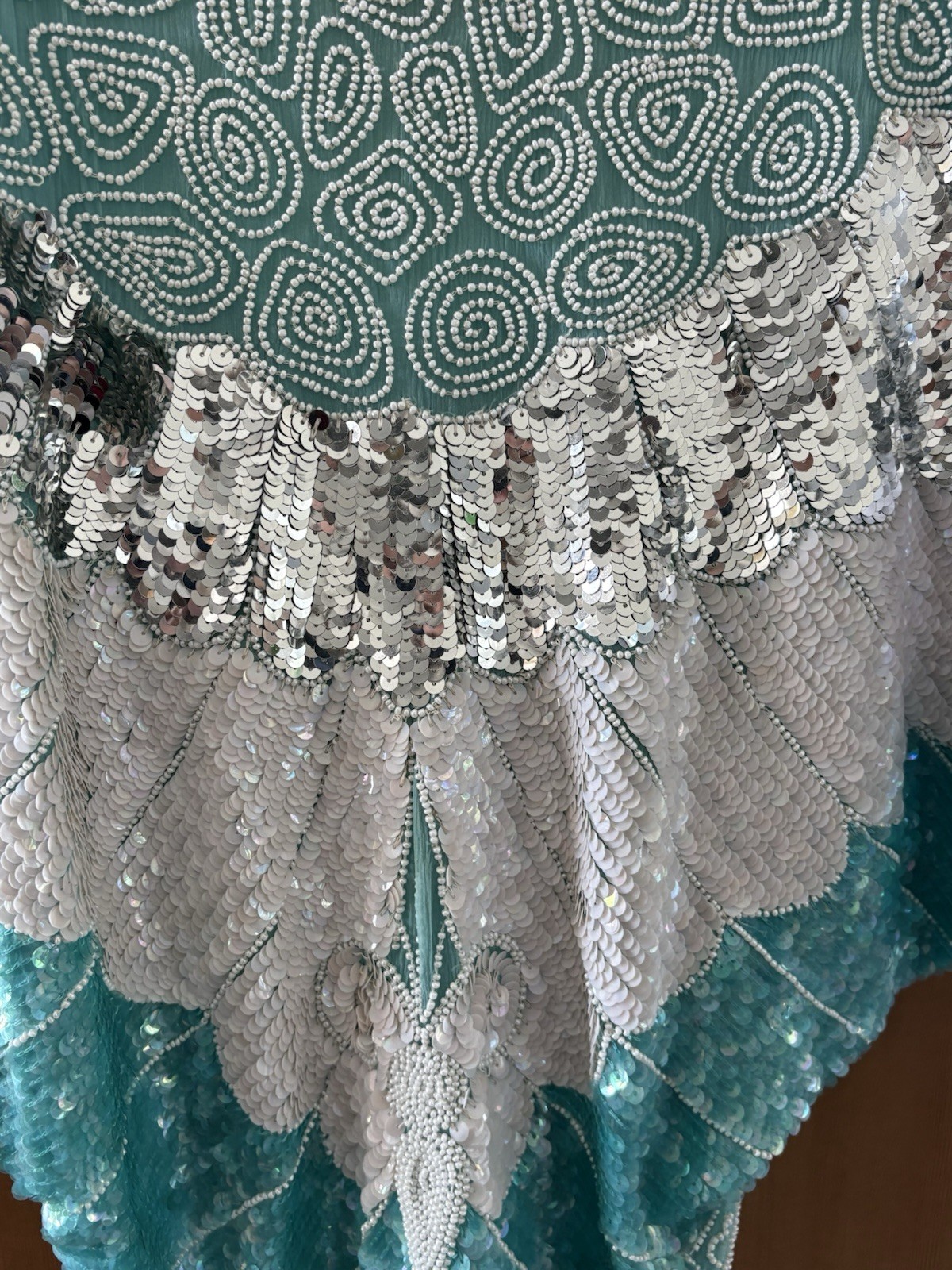 Vintage Suzette International Paris Santa Fe Sequence Butterfly Top teal silver