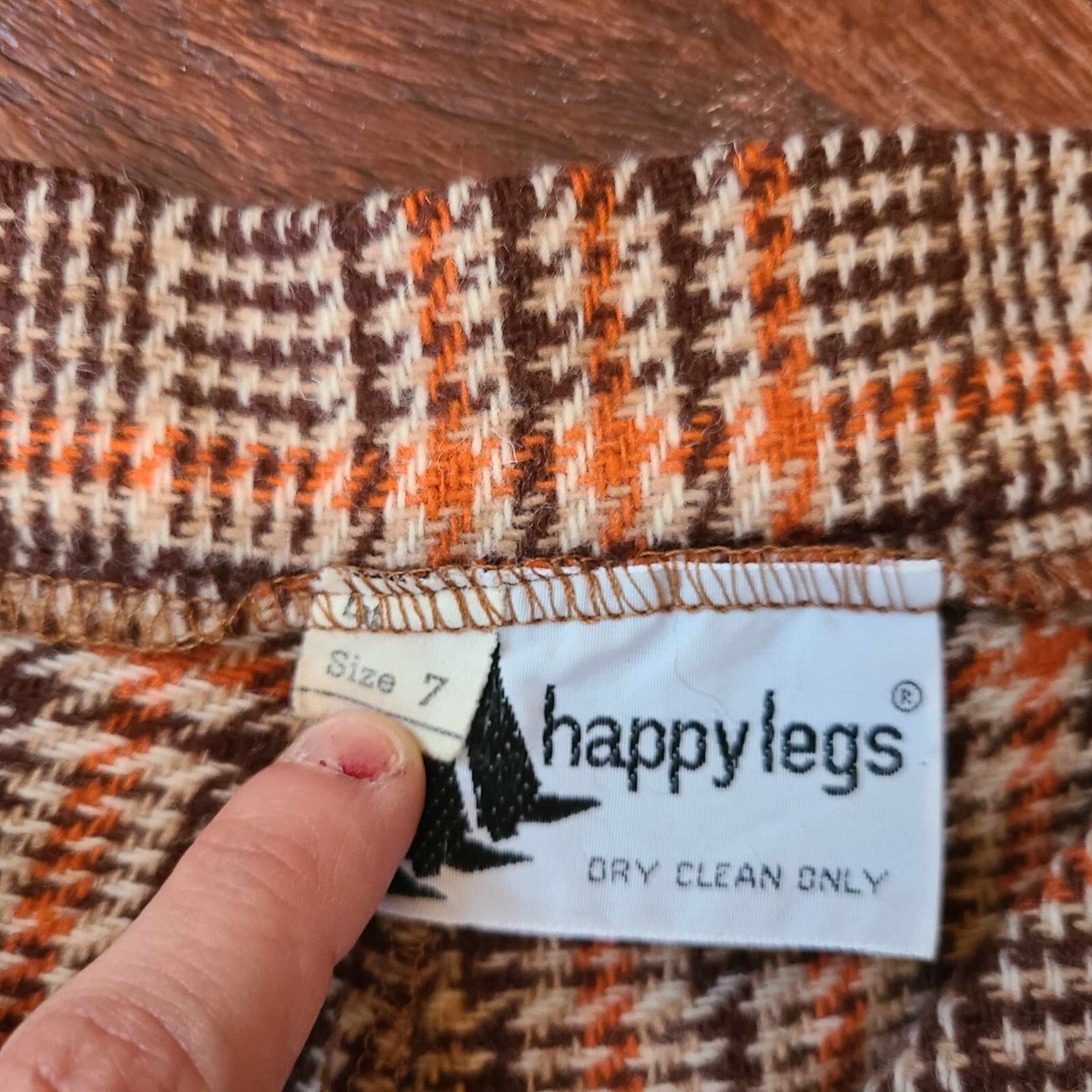 1970s Orange Plaid Happy Legs Bell-Bottom Pants Size S/M