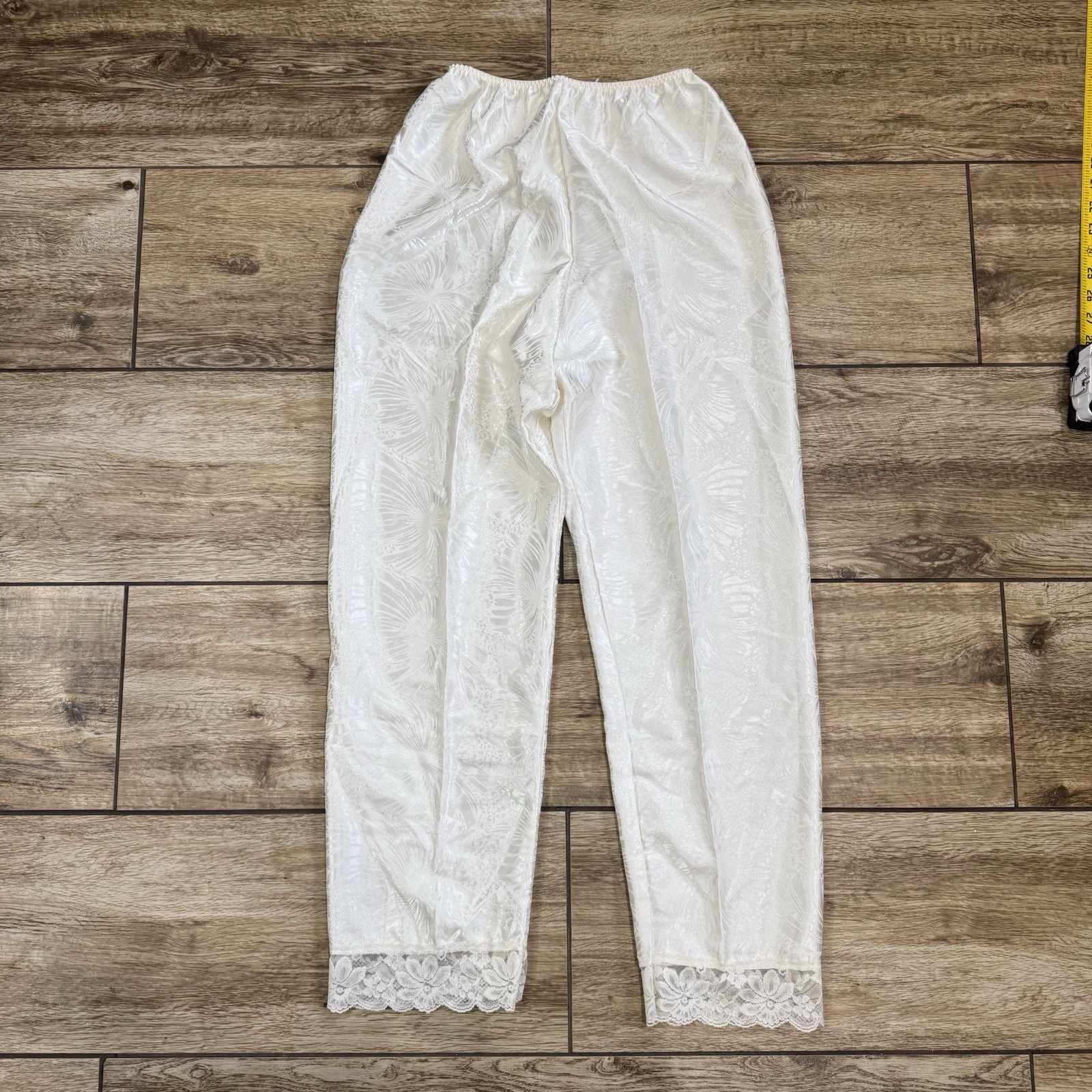 Vintage Lily Of France Sleepwear cream Silk Lace Pajama Top Pants Set