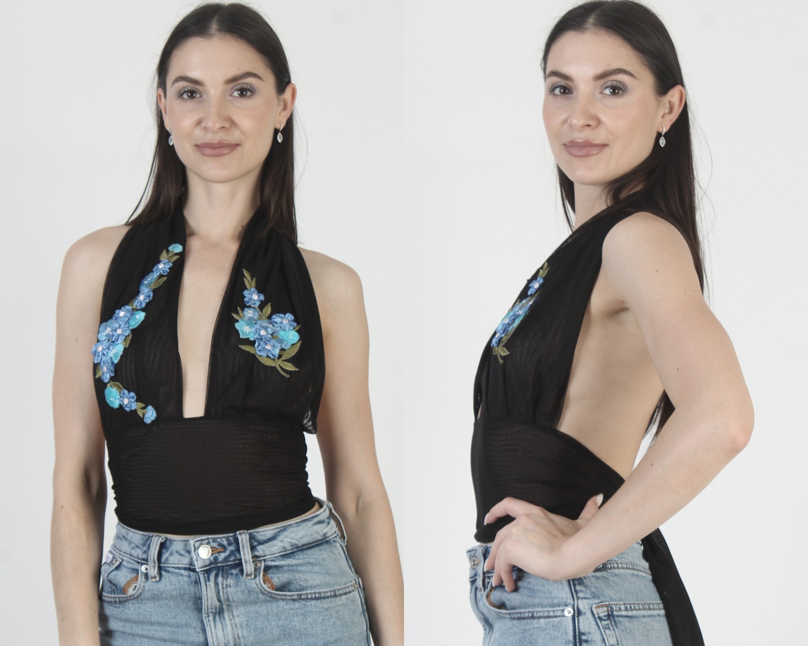 Vtg Ema Savahl Y2k Blouse Open Back Backless Halter Applique Sexy 2000s Top