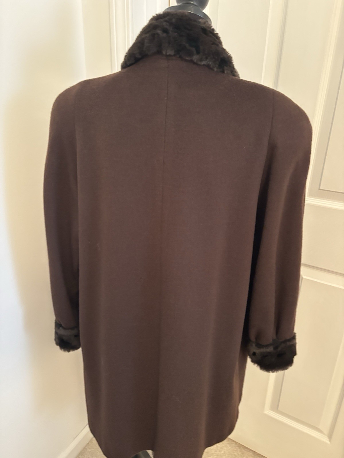 Vintage Alorna Faux Fur Trim Wool Penny Lane Coat Swing Brown Retro Old Money S