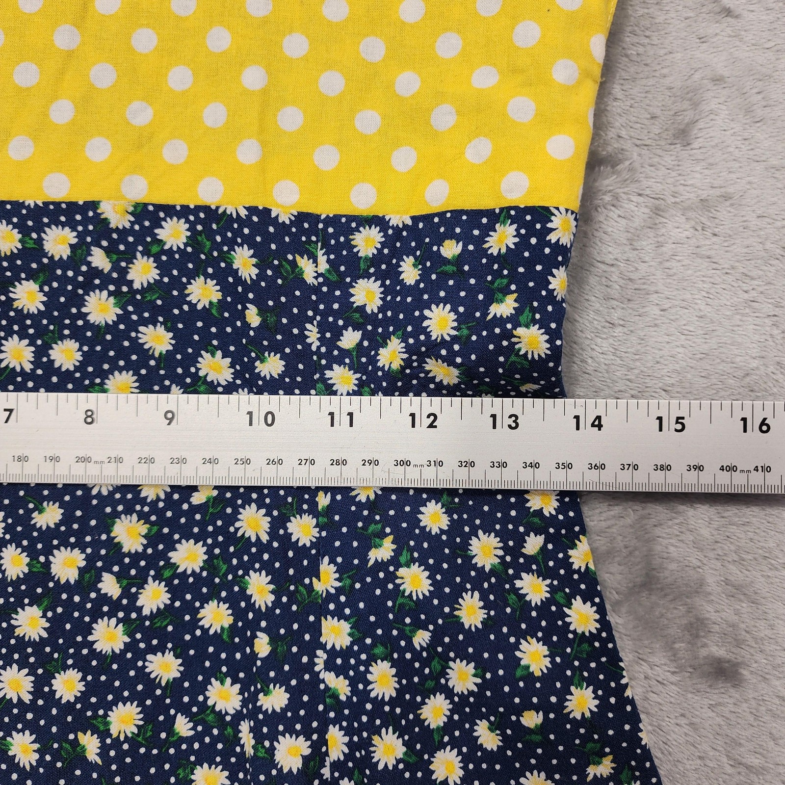 Vintage Dress Women XS Blue Yellow Floral Polka Dot Cotton Mini Cap Sleeve Daisy