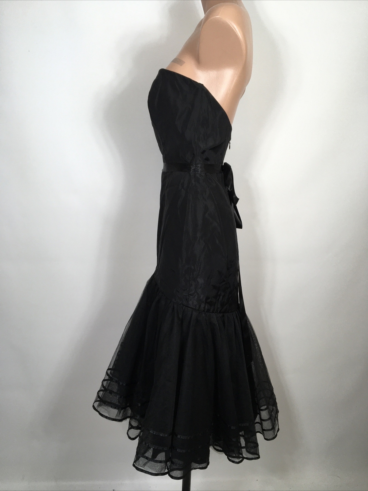 Vintage 80s Lazaro tulle black cocktail prom Mermaid dress 6 Drop Waist Party