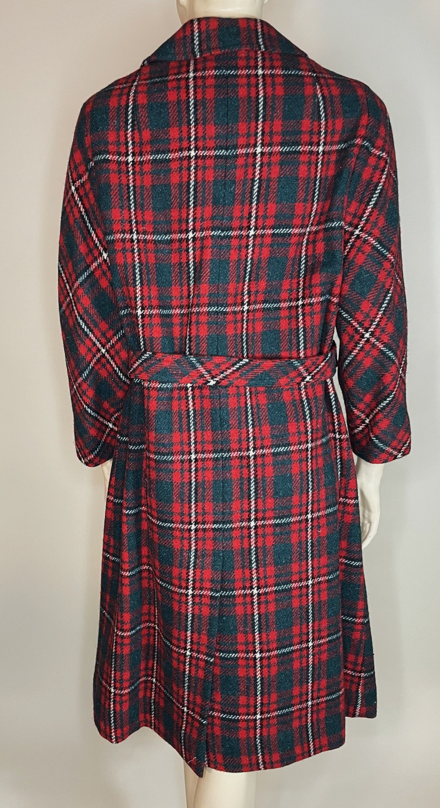 1950s Vintage Red Green Plaid Wool Scotland Harris Tweed Ladies Coat NOS S/M